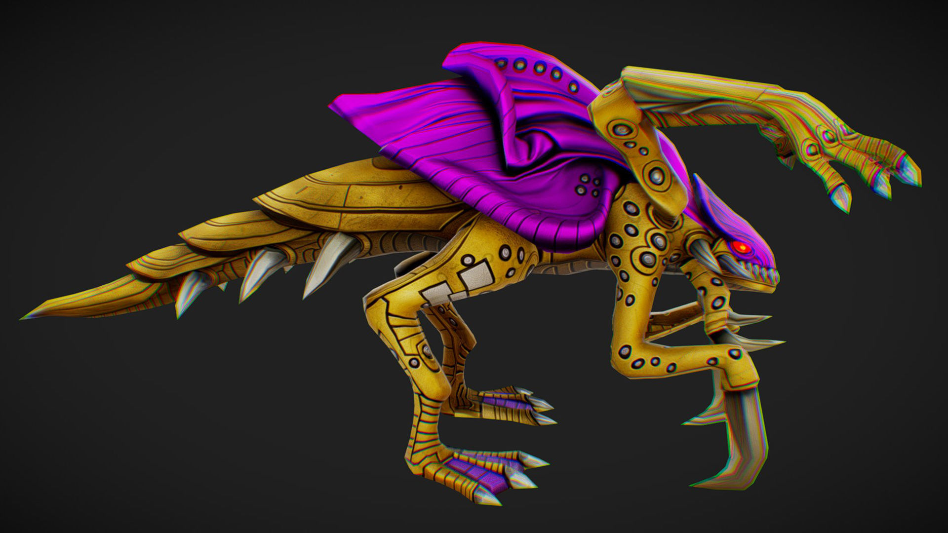 Alien Flea Monster Insect Creature Golden Bug Zergling Low-poly 3D model_7