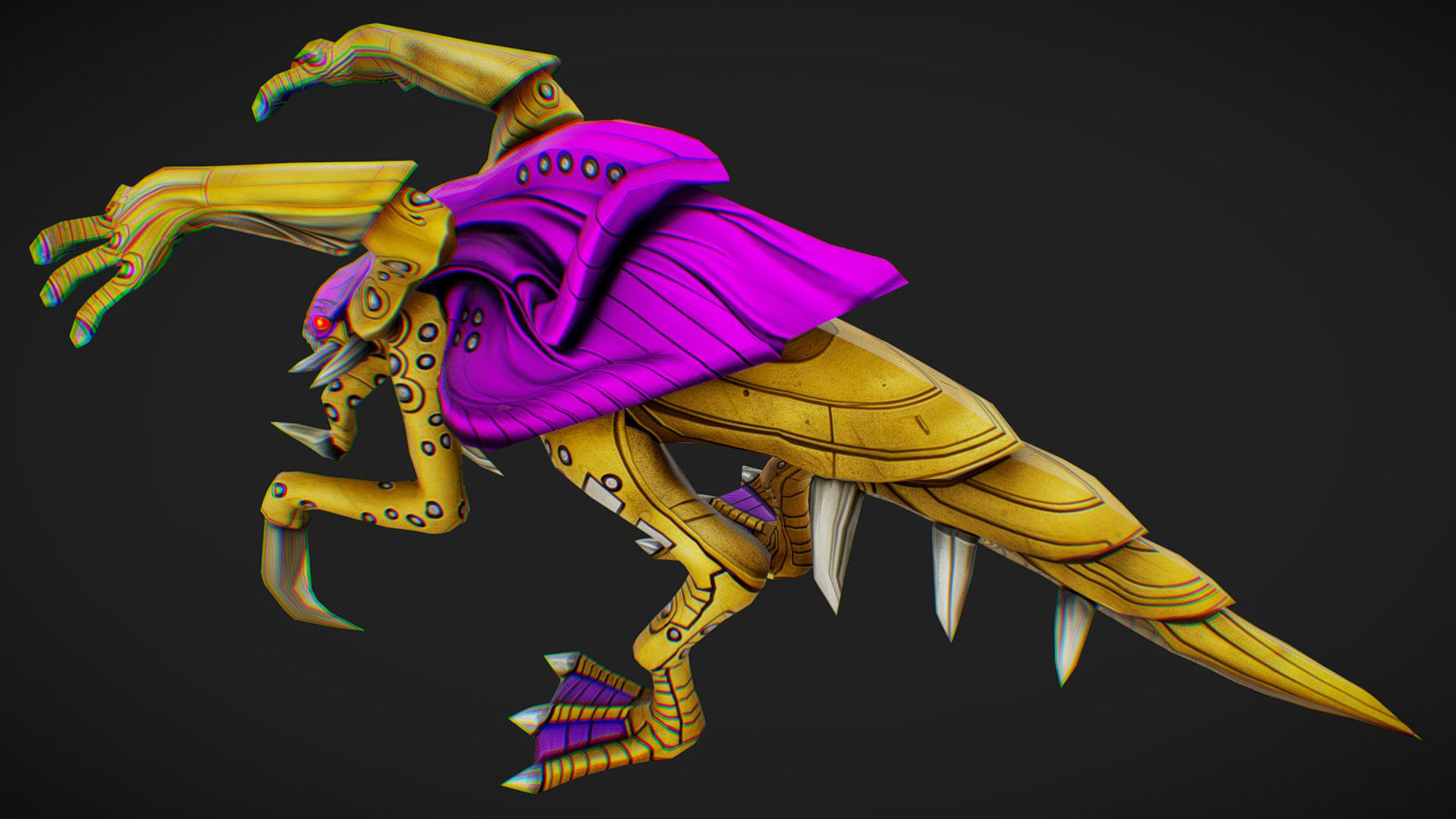 Alien Flea Monster Insect Creature Golden Bug Zergling Low-poly 3D model_4