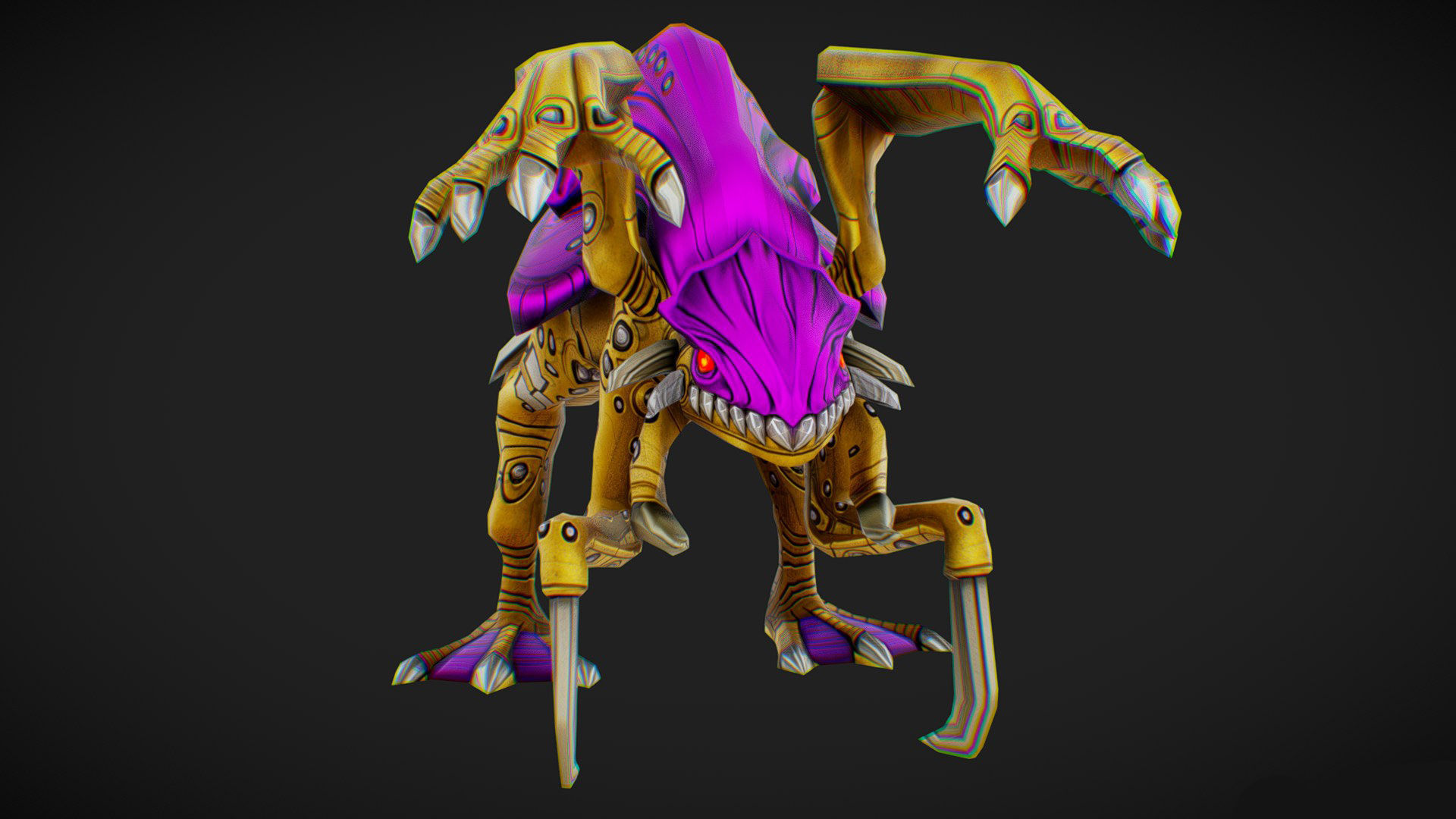 Alien Flea Monster Insect Creature Golden Bug Zergling Low-poly 3D model_10