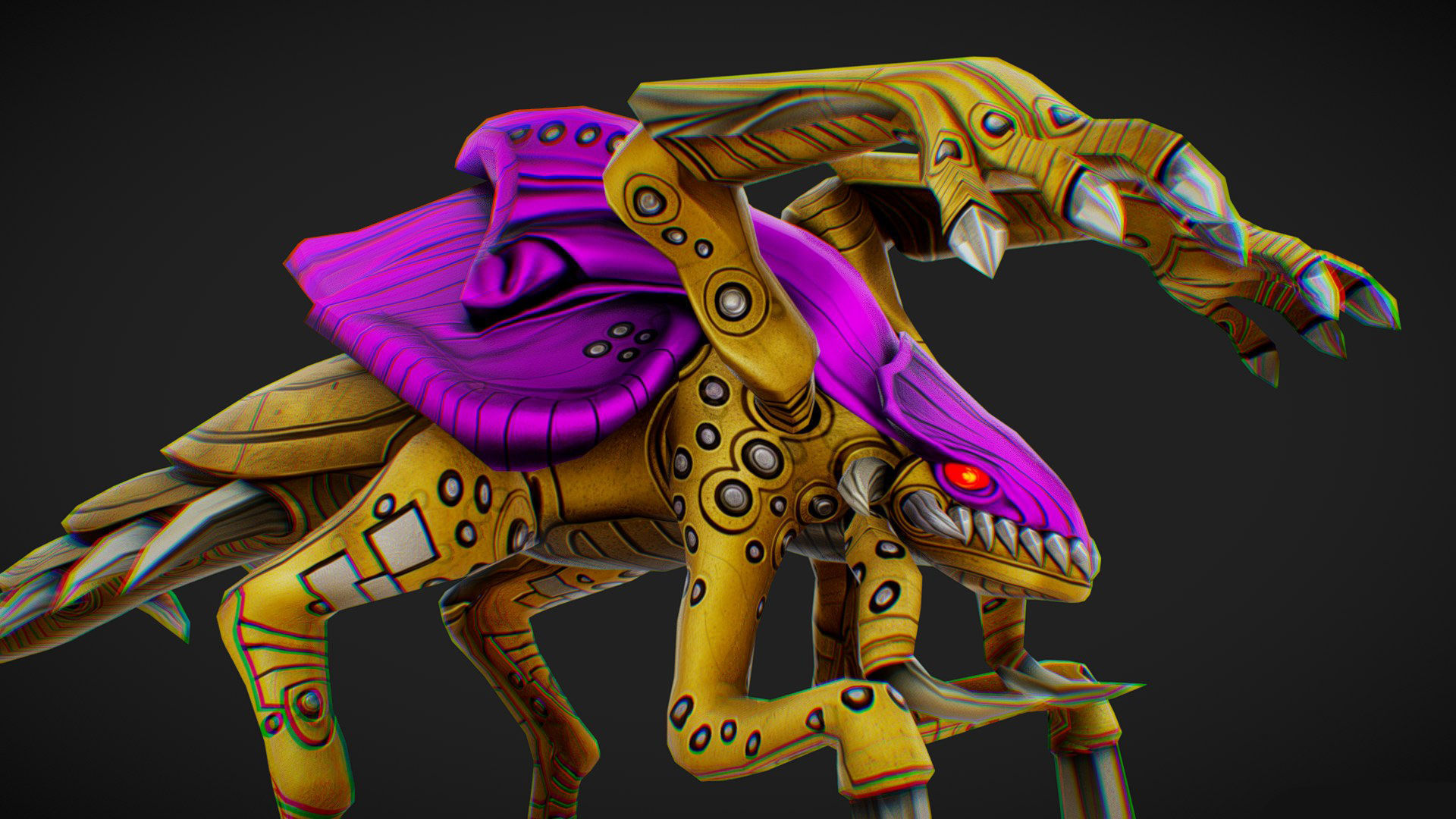 Alien Flea Monster Insect Creature Golden Bug Zergling Low-poly 3D model_11