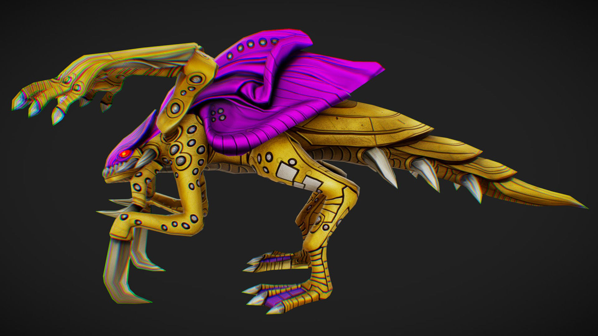 Alien Flea Monster Insect Creature Golden Bug Zergling Low-poly 3D model_2