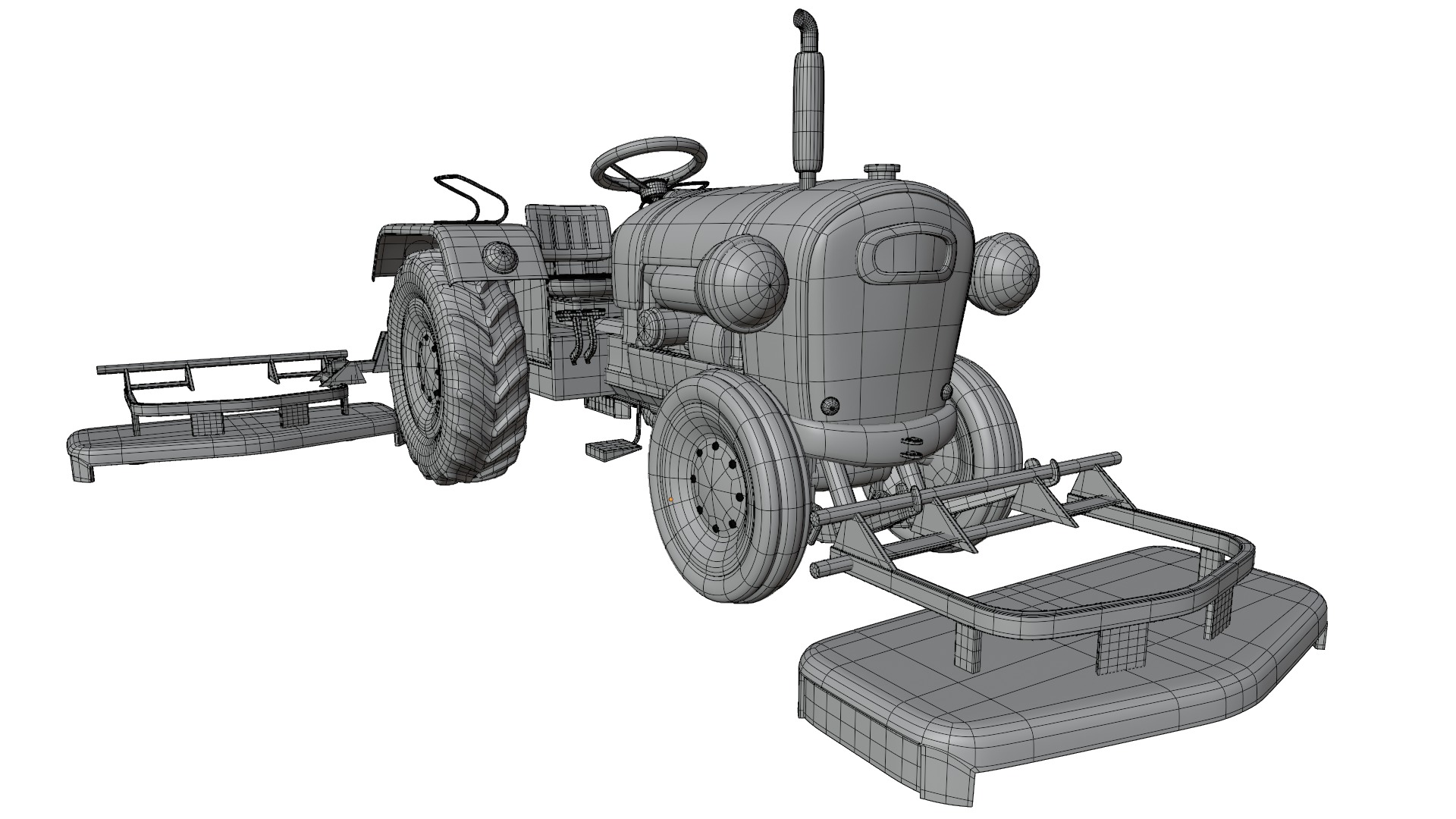 Tractor With Grass Mower Low-poly 3D model_15