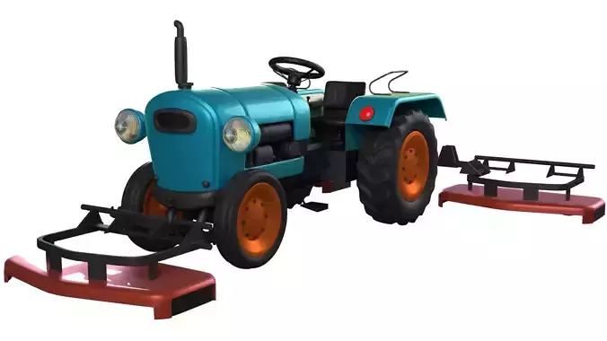 Tractor With Grass Mower Low-poly 3D model