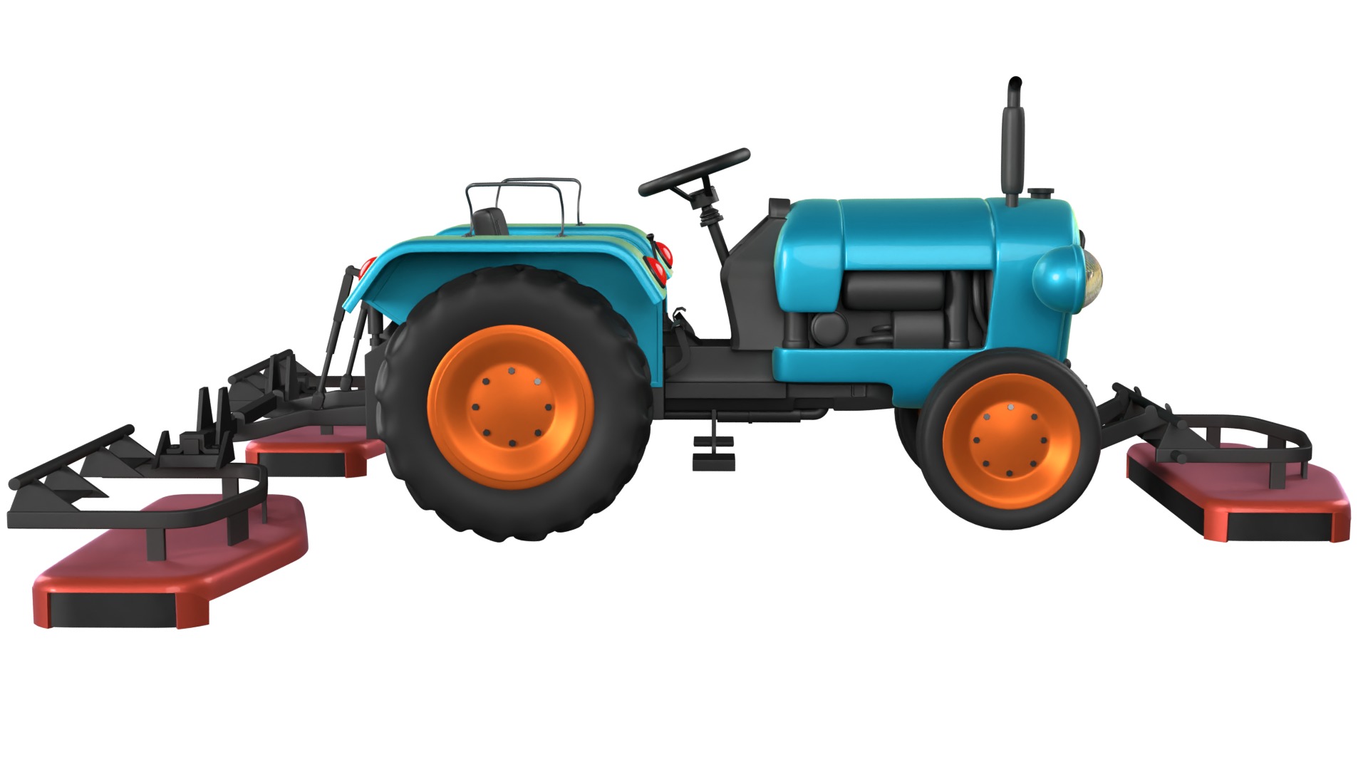 Tractor With Grass Mower Low-poly 3D model_5