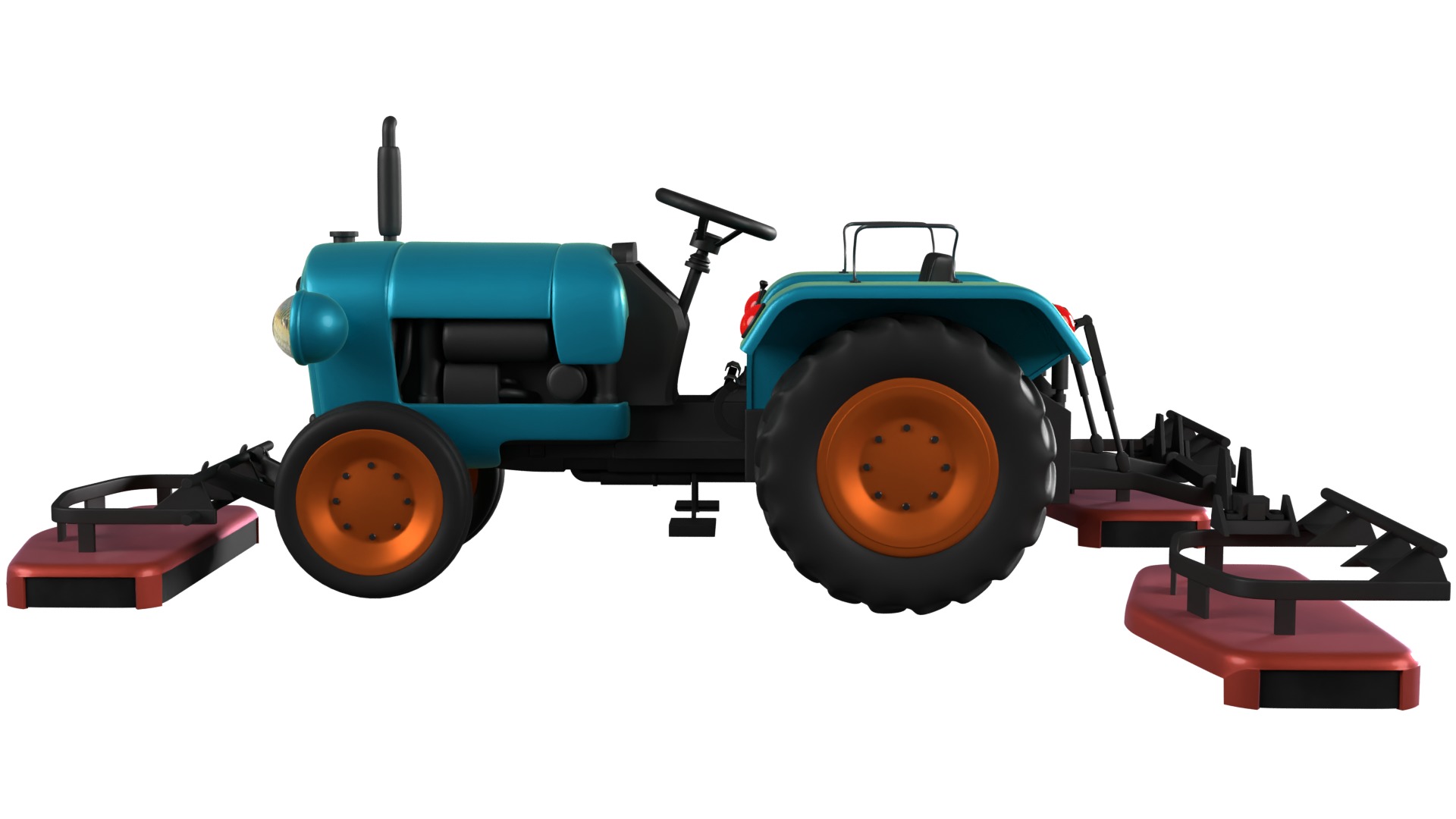 Tractor With Grass Mower Low-poly 3D model_1