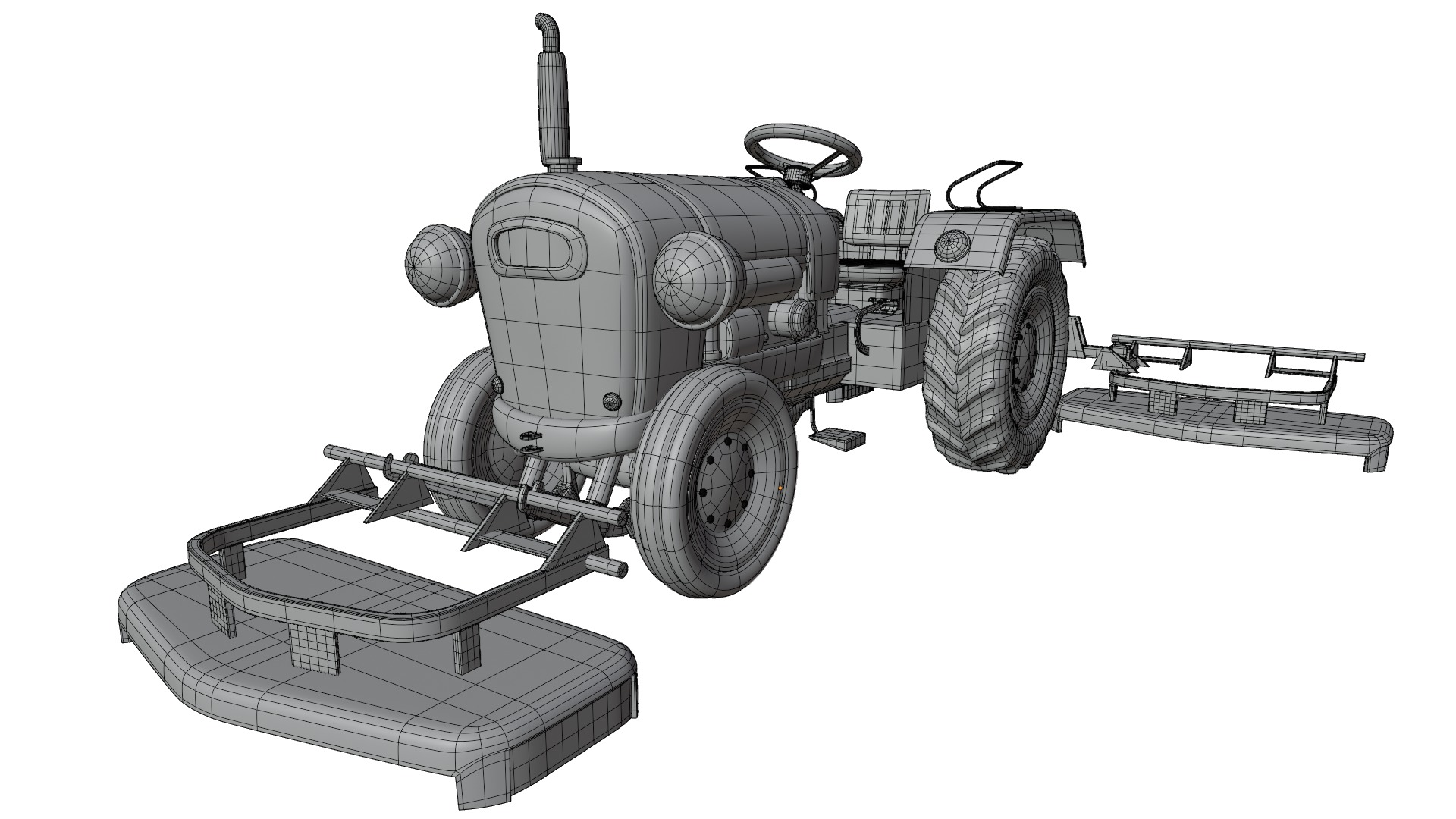 Tractor With Grass Mower Low-poly 3D model_9