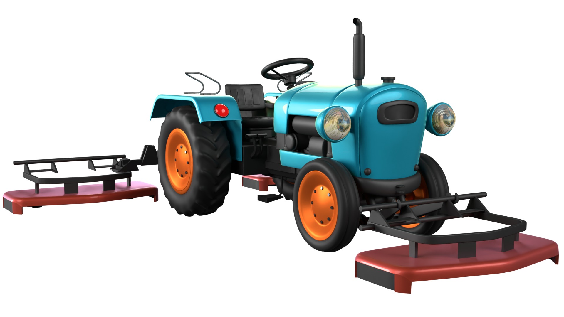 Tractor With Grass Mower Low-poly 3D model_6