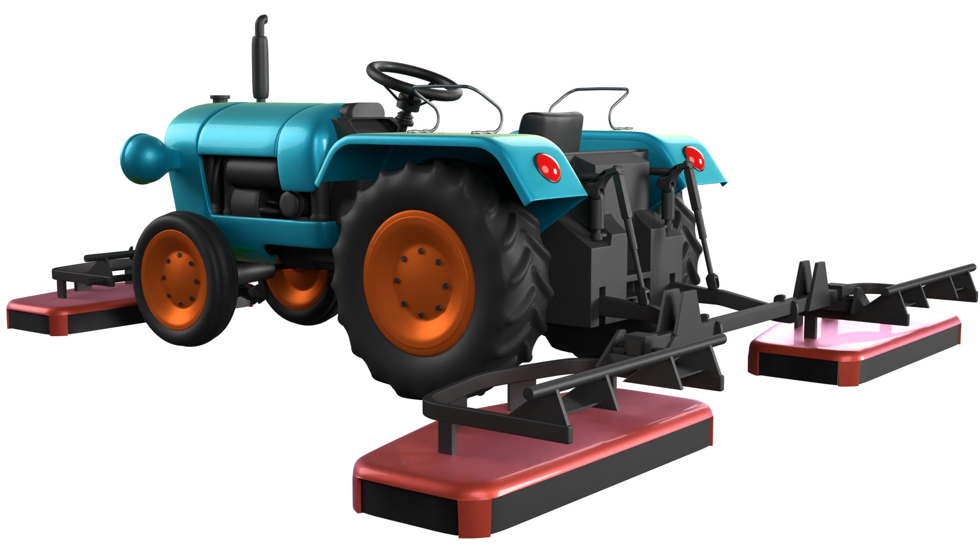Tractor With Grass Mower Low-poly 3D model_2