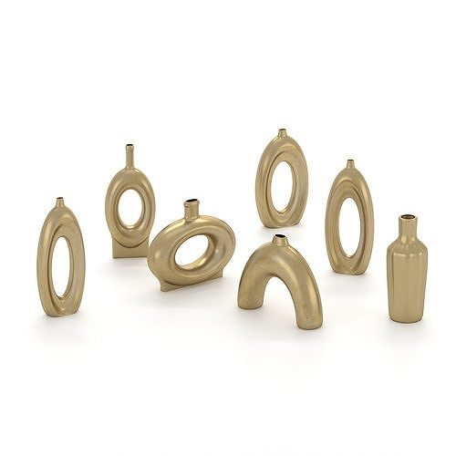 Decorative Golden Vase Set Low-poly 3D model