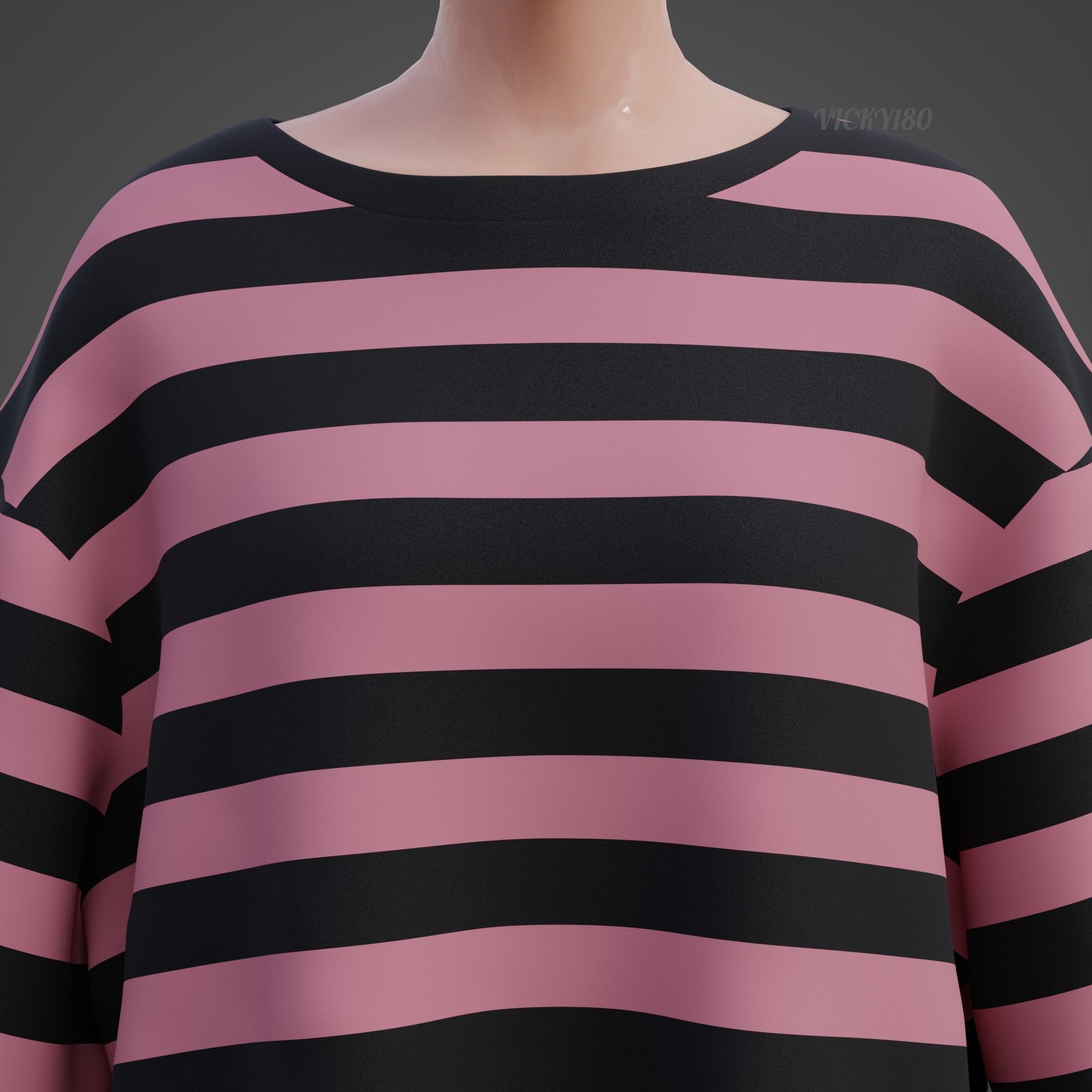 Women Harajuku Stripes Long Sleeves Shirt Grunge Y2K Sweatshirt Low-poly 3D model_17