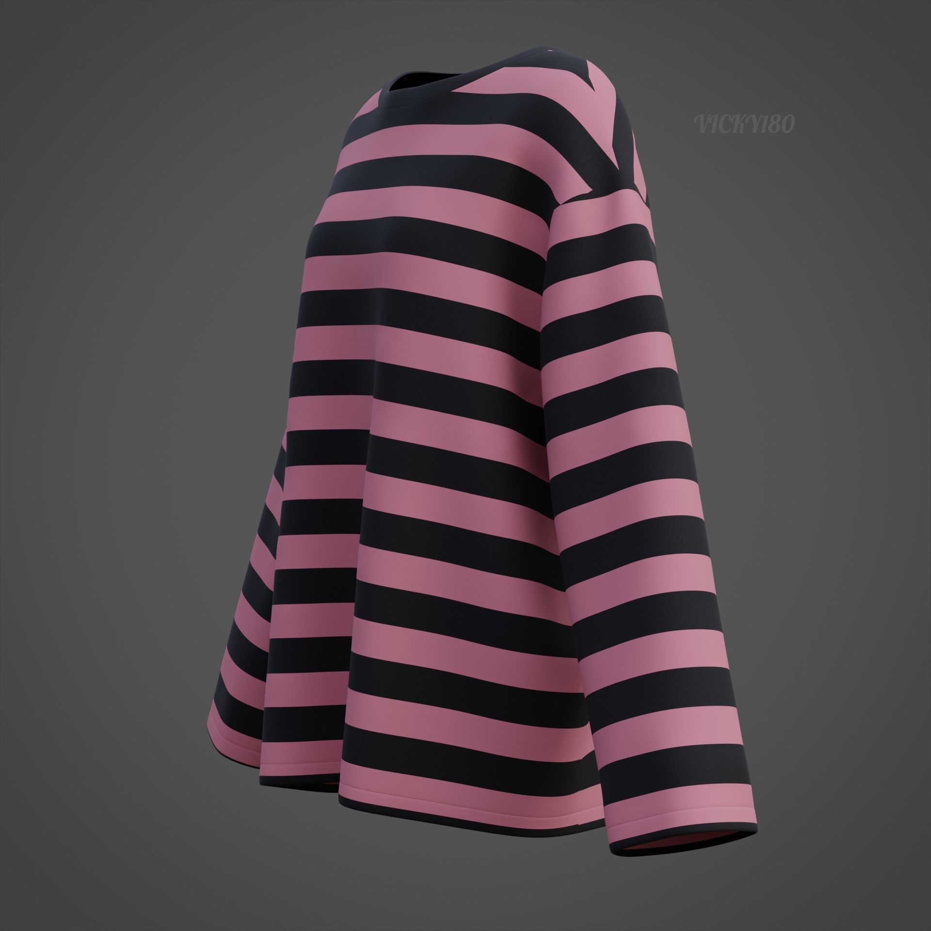 Women Harajuku Stripes Long Sleeves Shirt Grunge Y2K Sweatshirt Low-poly 3D model_28
