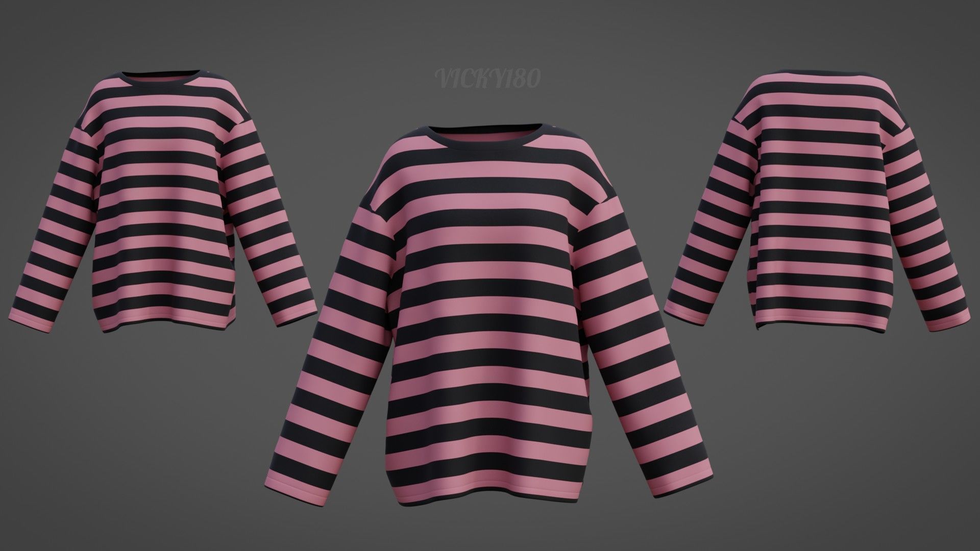 Women Harajuku Stripes Long Sleeves Shirt Grunge Y2K Sweatshirt Low-poly 3D model_1