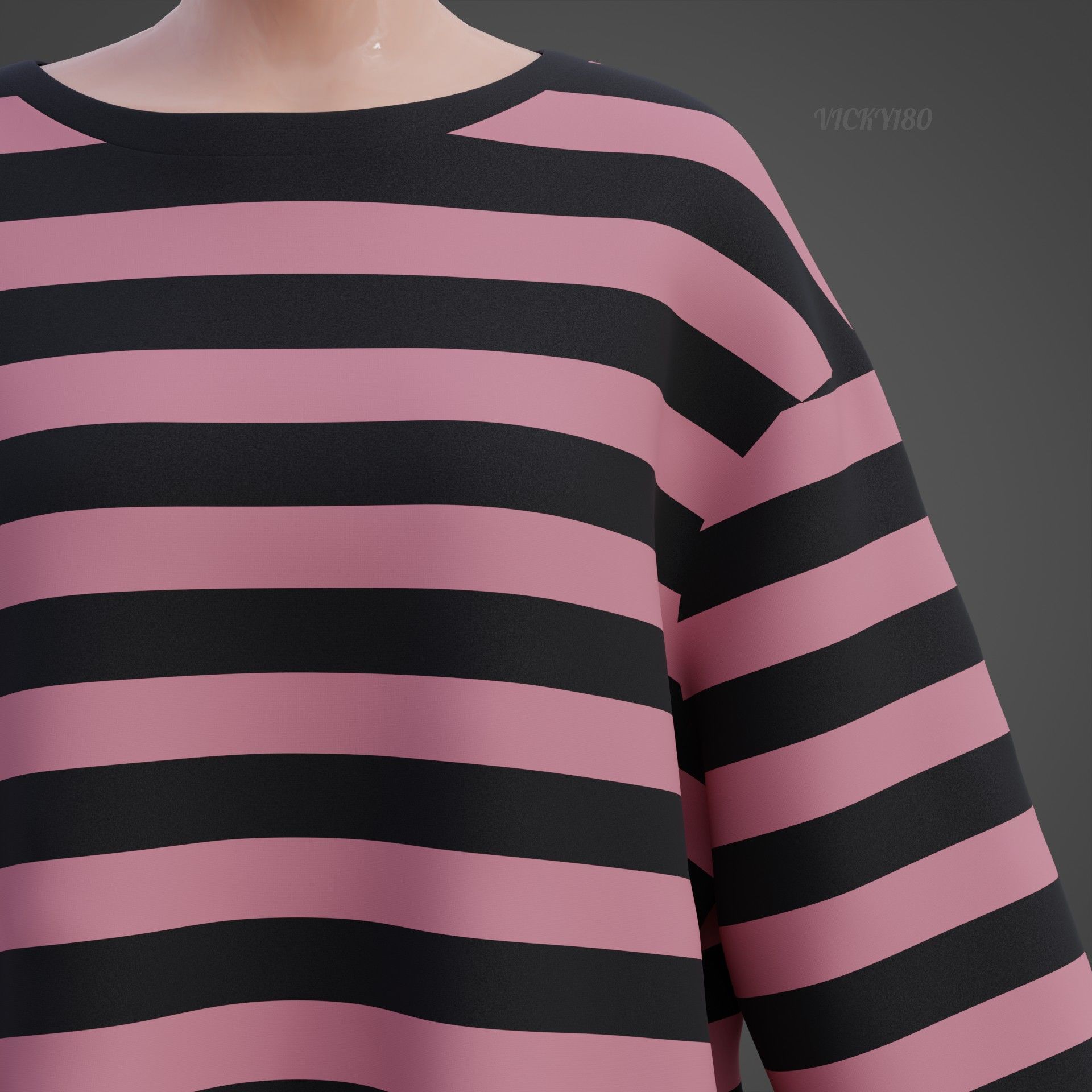 Women Harajuku Stripes Long Sleeves Shirt Grunge Y2K Sweatshirt Low-poly 3D model_19