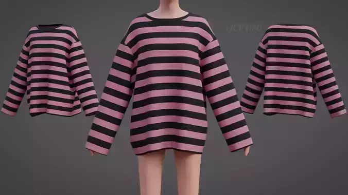 Women Harajuku Stripes Long Sleeves Shirt Grunge Y2K Sweatshirt Low-poly 3D model