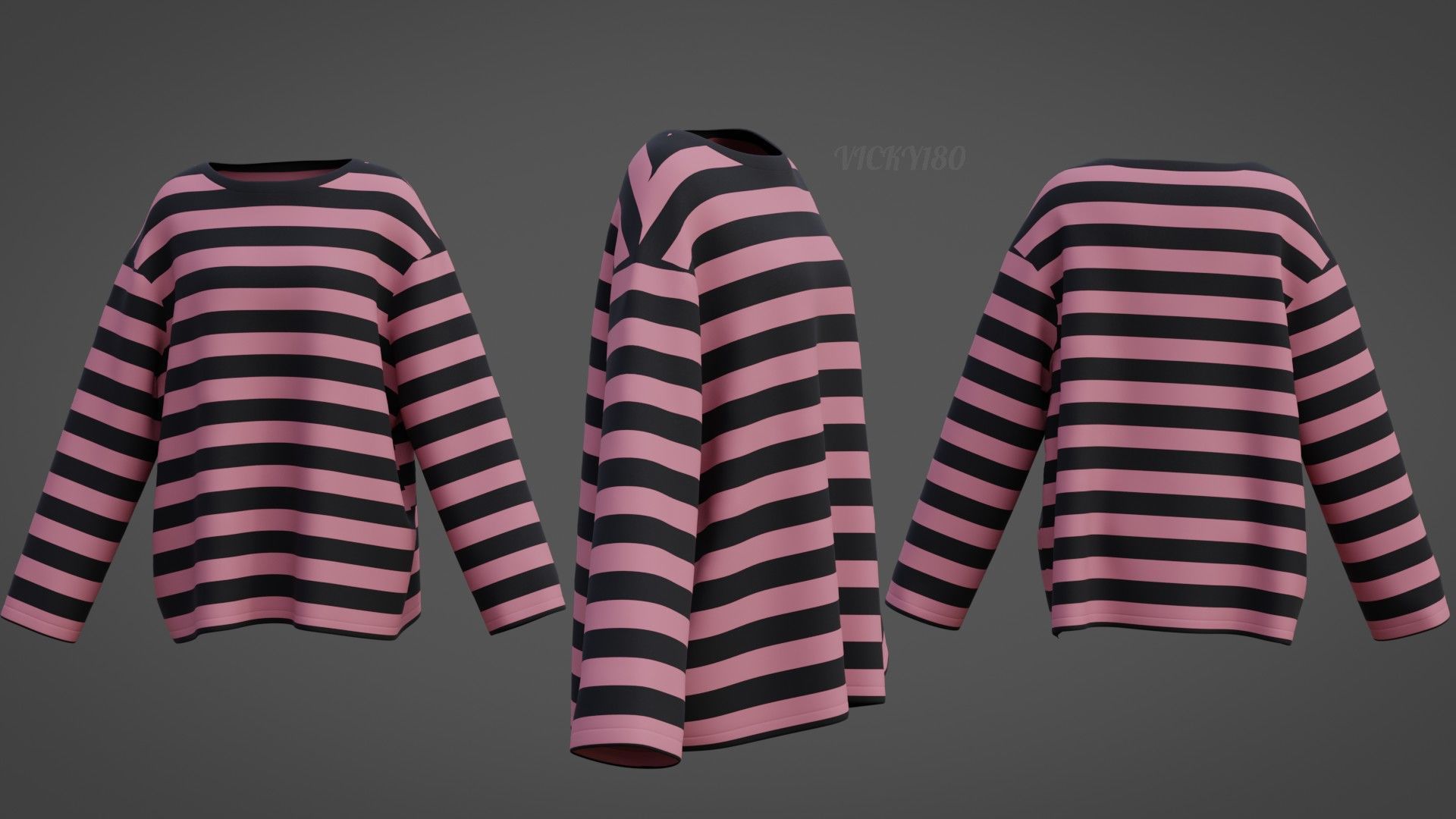 Women Harajuku Stripes Long Sleeves Shirt Grunge Y2K Sweatshirt Low-poly 3D model_35