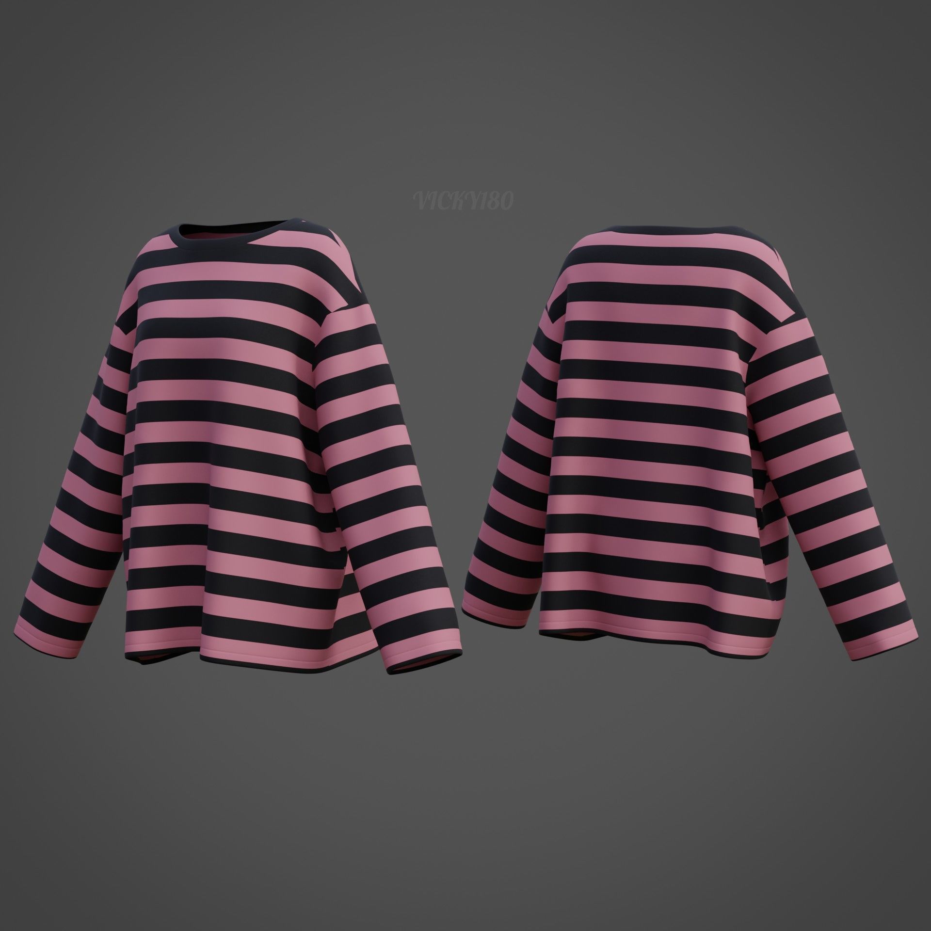 Women Harajuku Stripes Long Sleeves Shirt Grunge Y2K Sweatshirt Low-poly 3D model_7