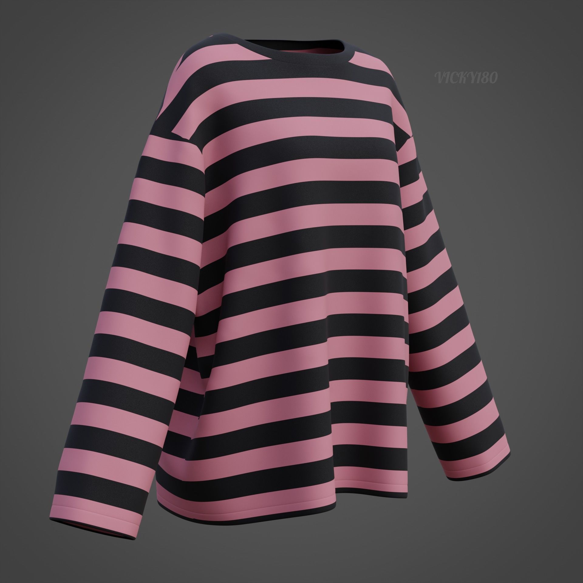 Women Harajuku Stripes Long Sleeves Shirt Grunge Y2K Sweatshirt Low-poly 3D model_23