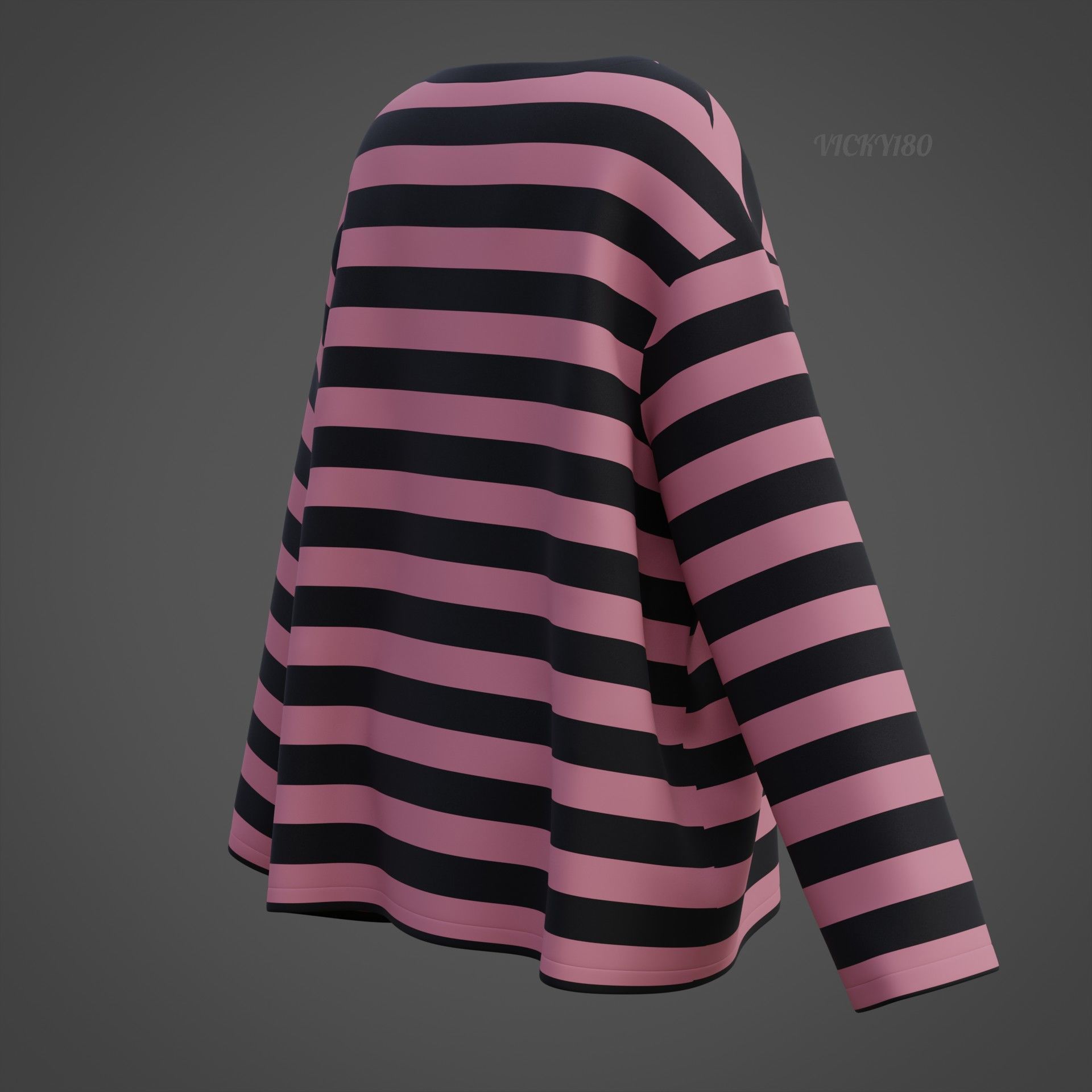 Women Harajuku Stripes Long Sleeves Shirt Grunge Y2K Sweatshirt Low-poly 3D model_25