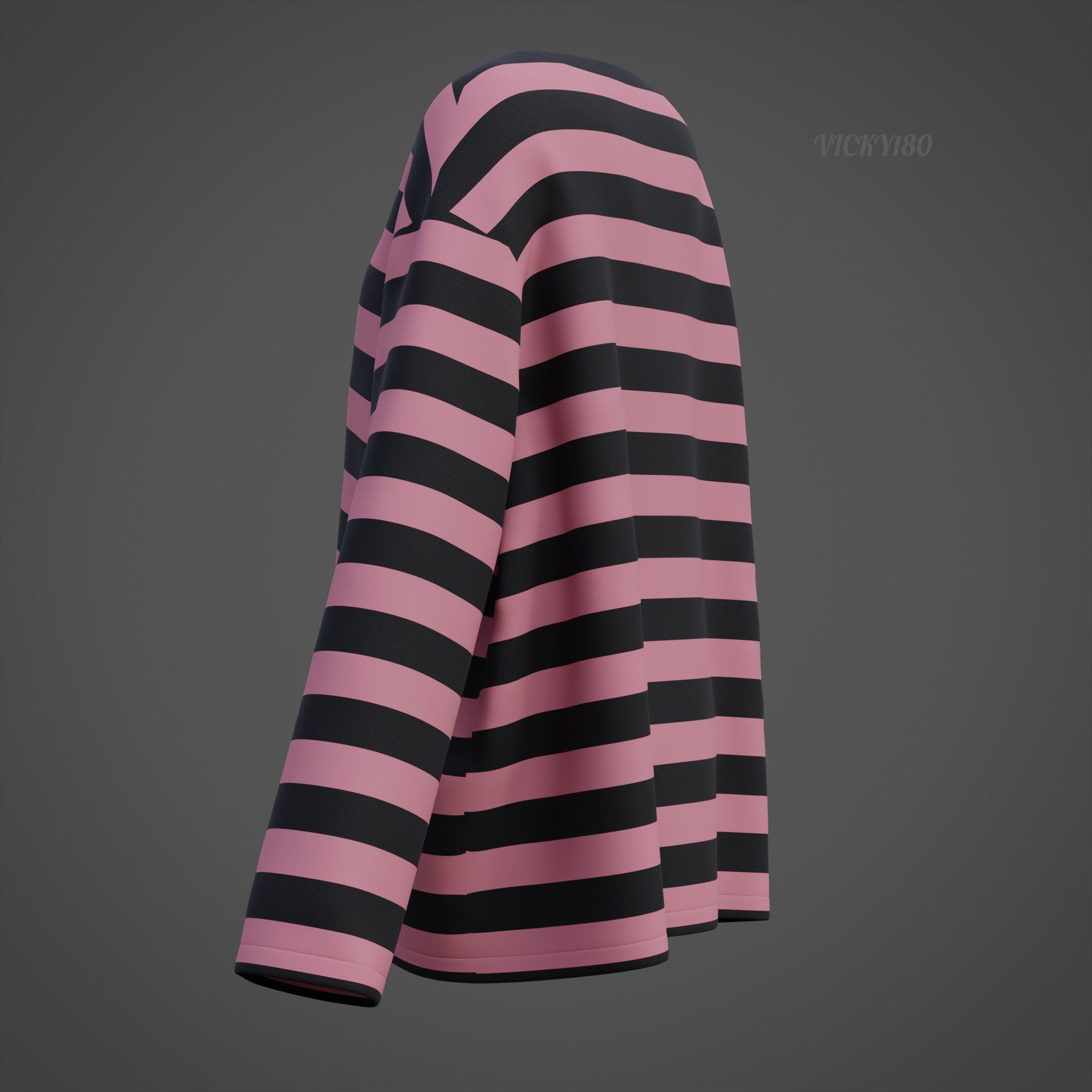 Women Harajuku Stripes Long Sleeves Shirt Grunge Y2K Sweatshirt Low-poly 3D model_27