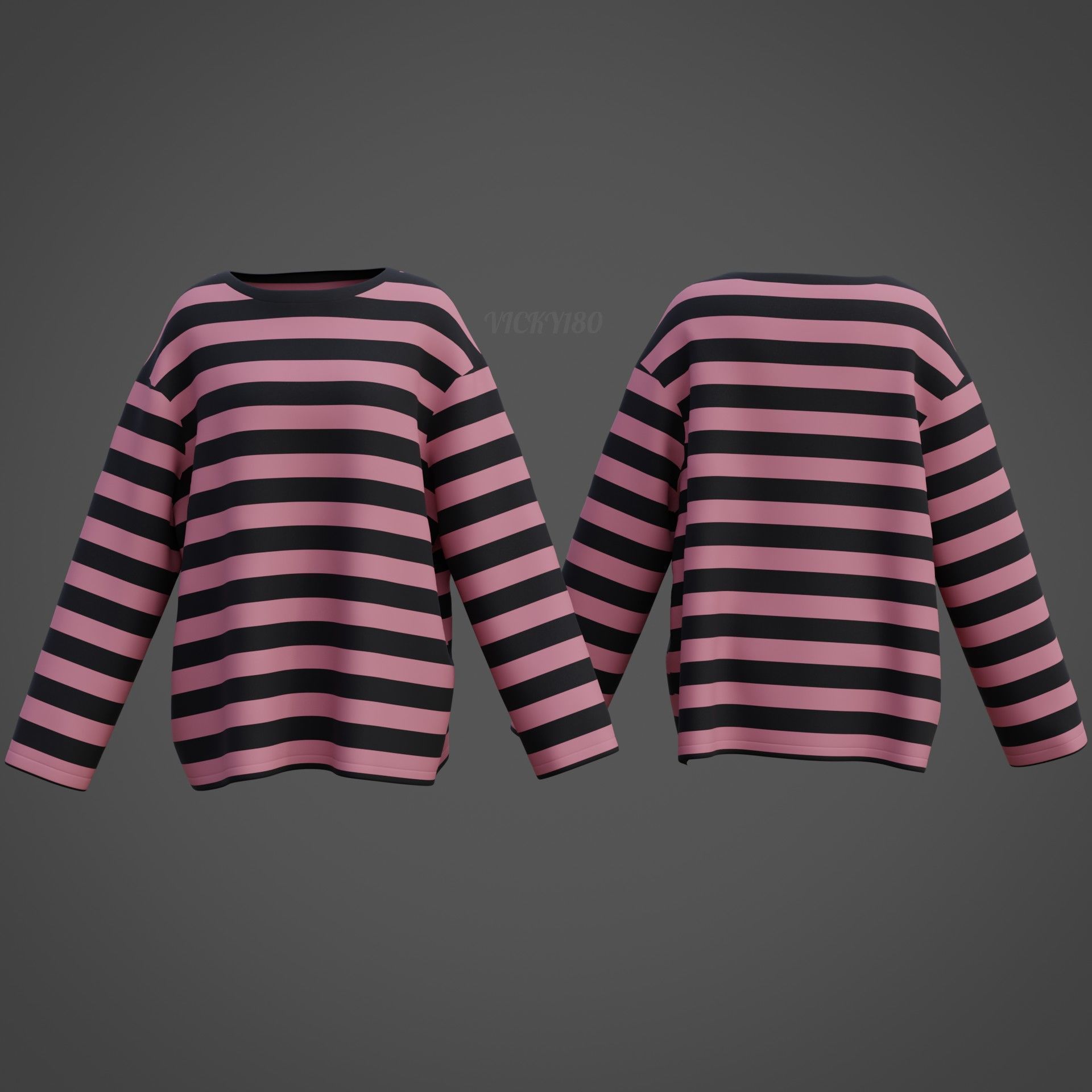 Women Harajuku Stripes Long Sleeves Shirt Grunge Y2K Sweatshirt Low-poly 3D model_12
