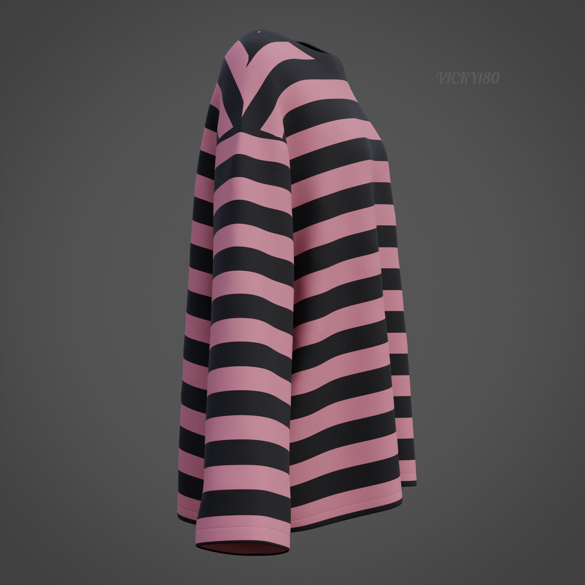 Women Harajuku Stripes Long Sleeves Shirt Grunge Y2K Sweatshirt Low-poly 3D model_24