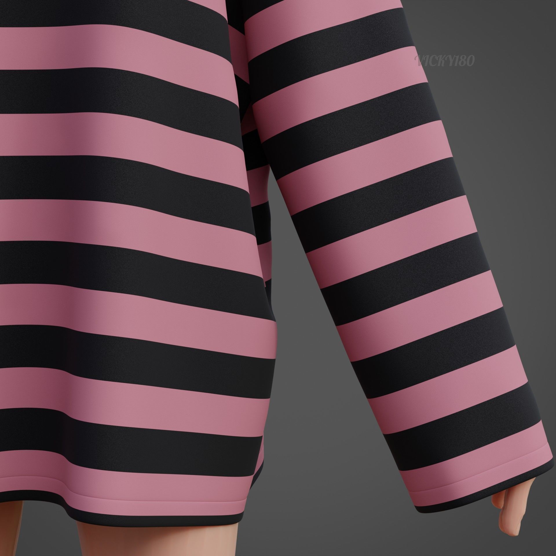 Women Harajuku Stripes Long Sleeves Shirt Grunge Y2K Sweatshirt Low-poly 3D model_18