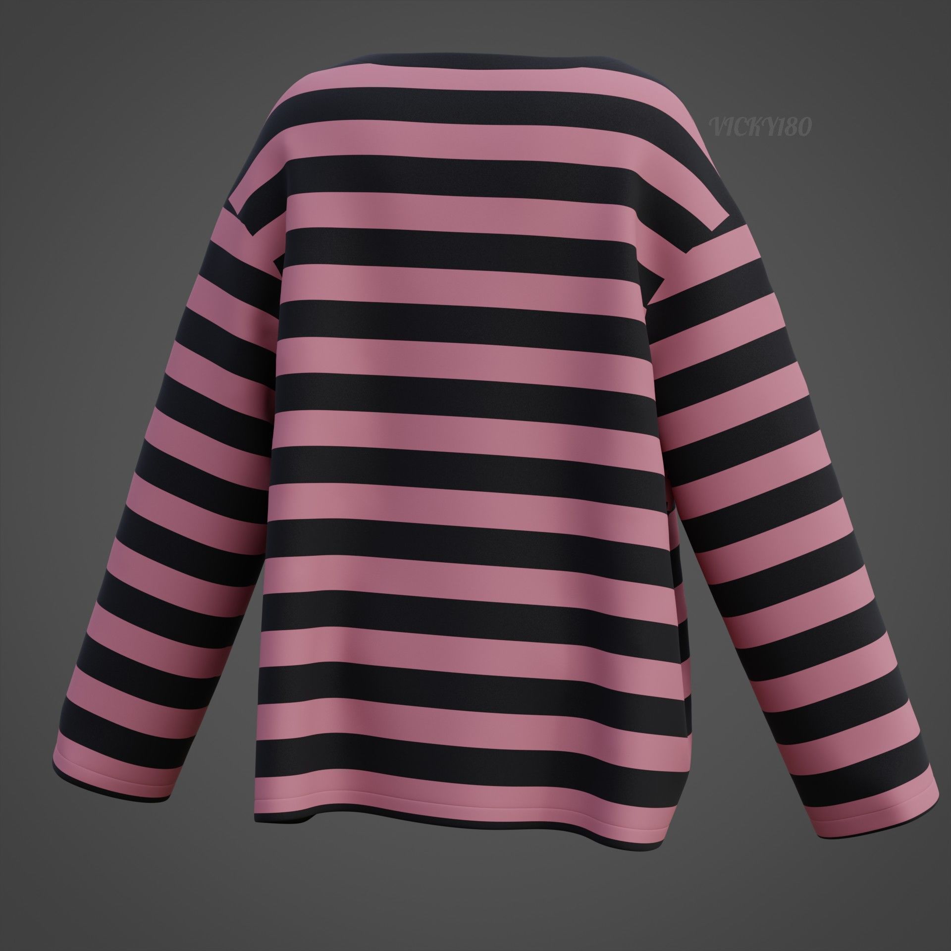 Women Harajuku Stripes Long Sleeves Shirt Grunge Y2K Sweatshirt Low-poly 3D model_26
