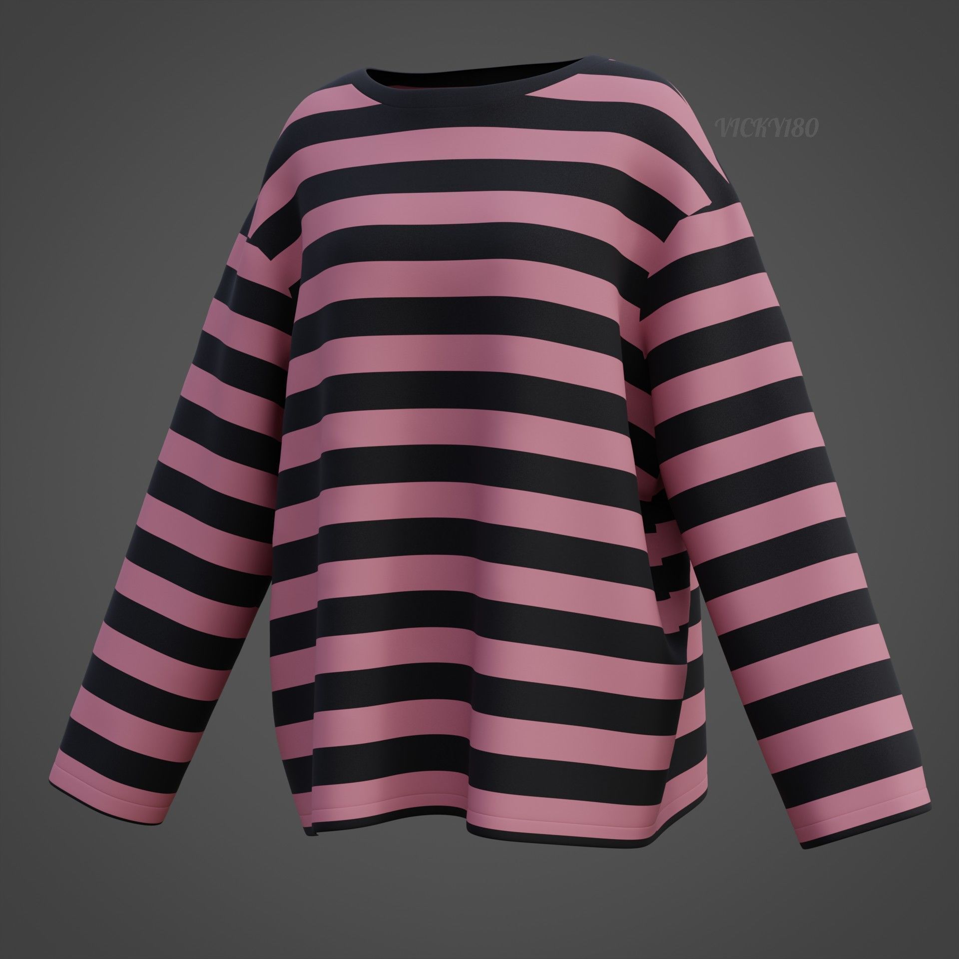 Women Harajuku Stripes Long Sleeves Shirt Grunge Y2K Sweatshirt Low-poly 3D model_29