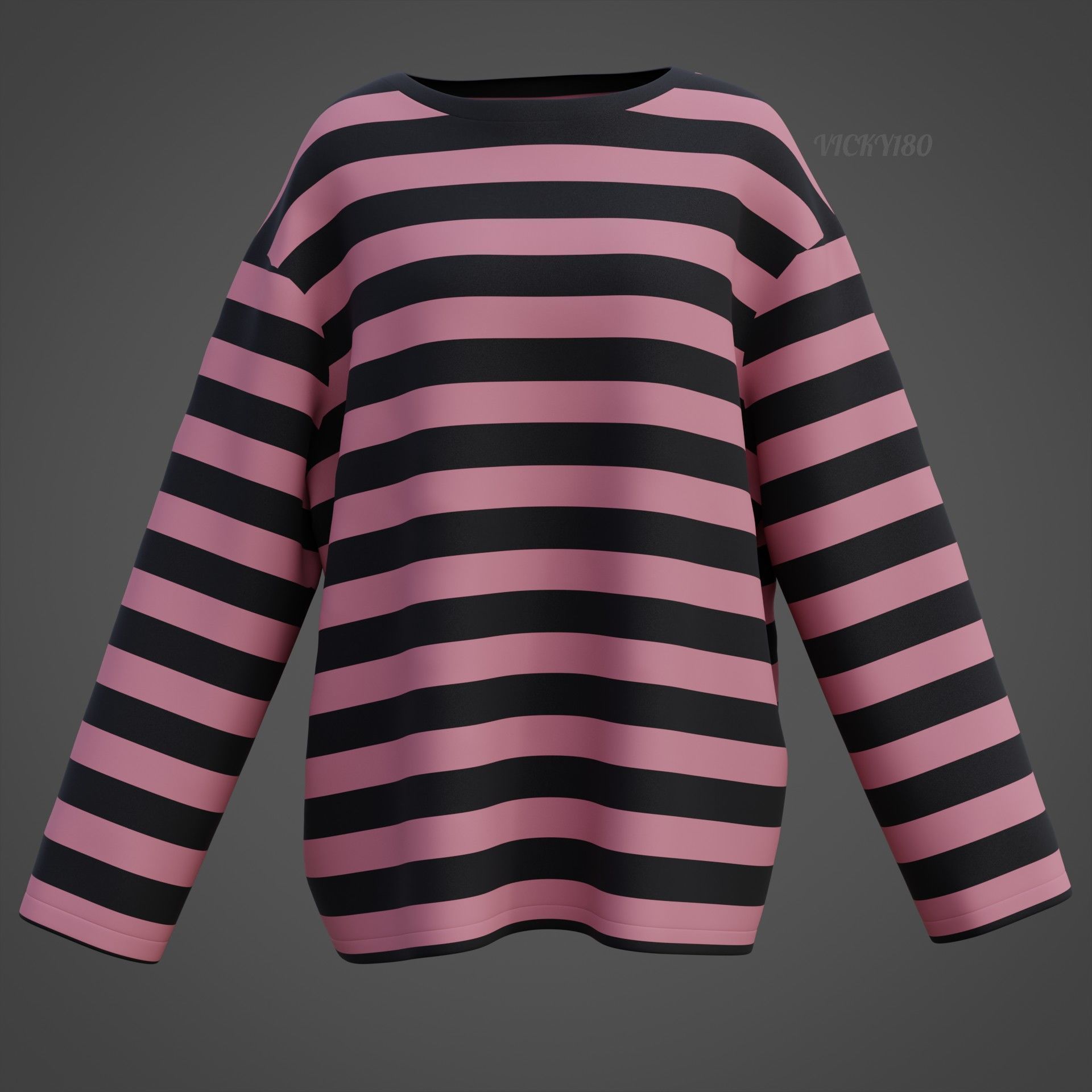 Women Harajuku Stripes Long Sleeves Shirt Grunge Y2K Sweatshirt Low-poly 3D model_22