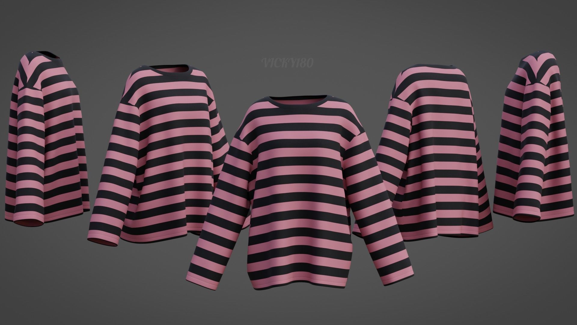 Women Harajuku Stripes Long Sleeves Shirt Grunge Y2K Sweatshirt Low-poly 3D model_6