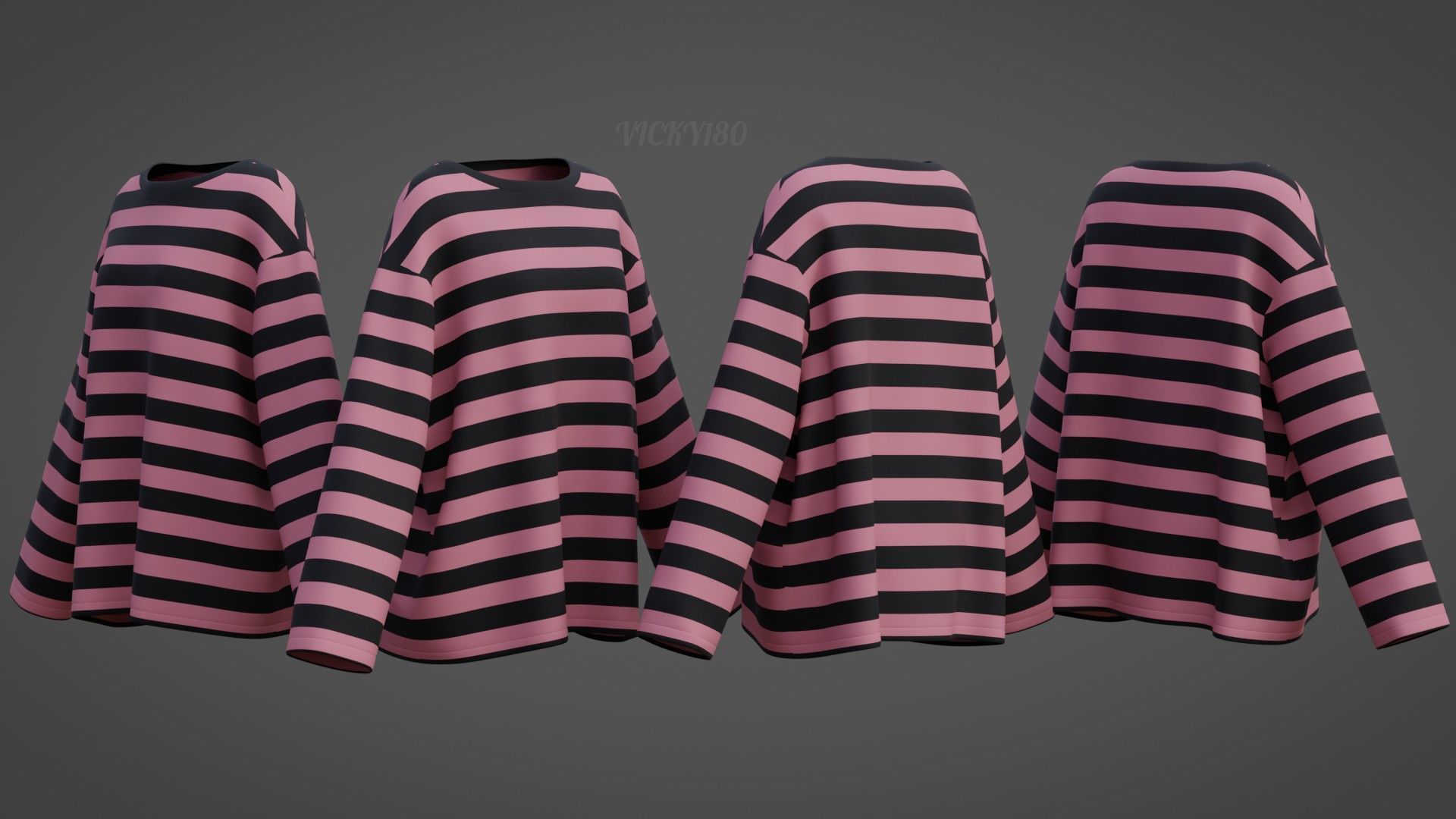 Women Harajuku Stripes Long Sleeves Shirt Grunge Y2K Sweatshirt Low-poly 3D model_5