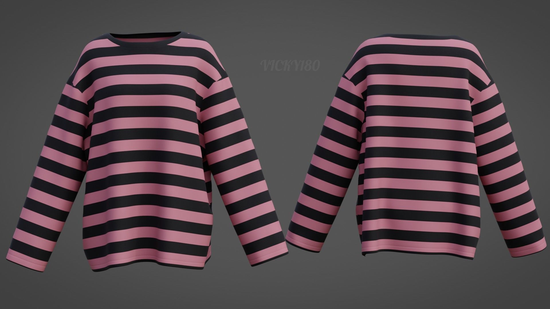 Women Harajuku Stripes Long Sleeves Shirt Grunge Y2K Sweatshirt Low-poly 3D model_2