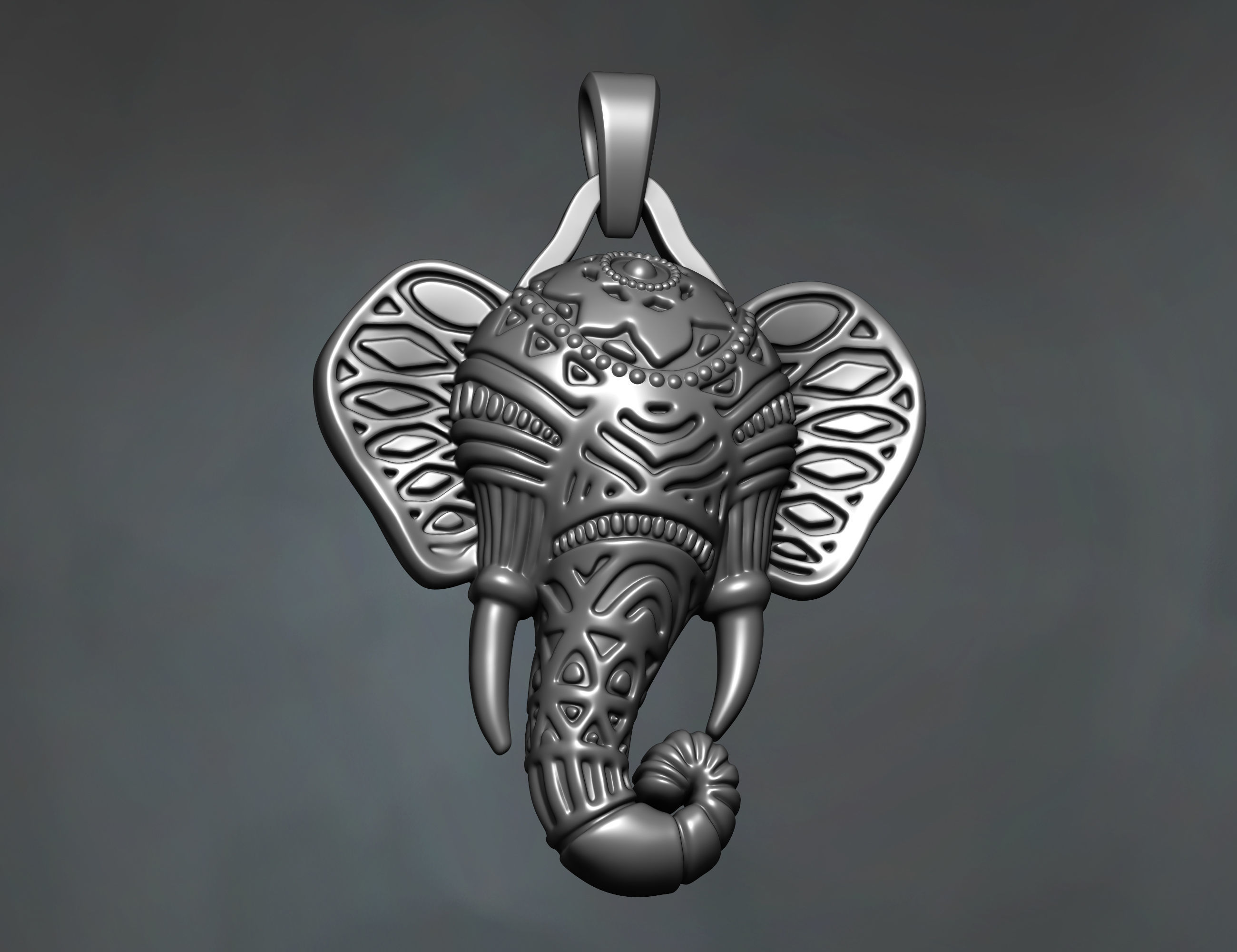 Elephant necklace pendant 3D print model_5