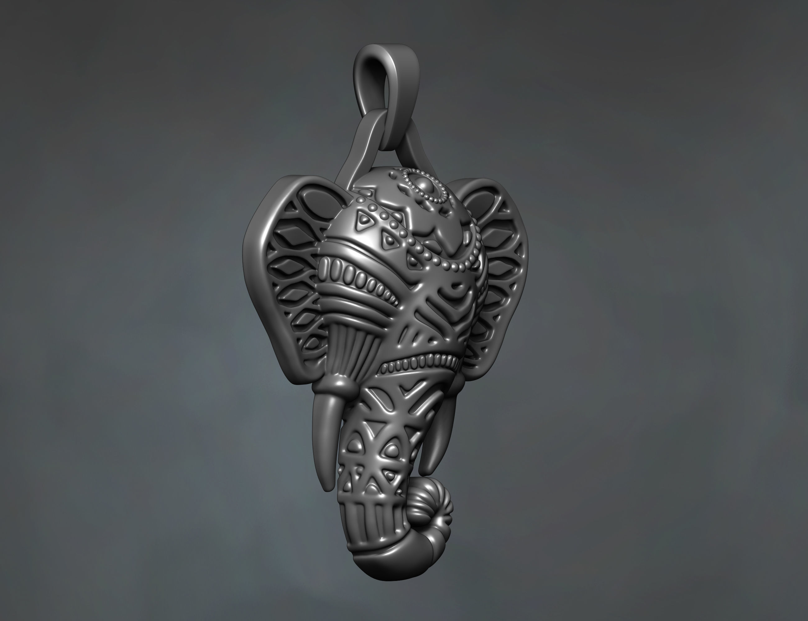 Elephant necklace pendant 3D print model_3