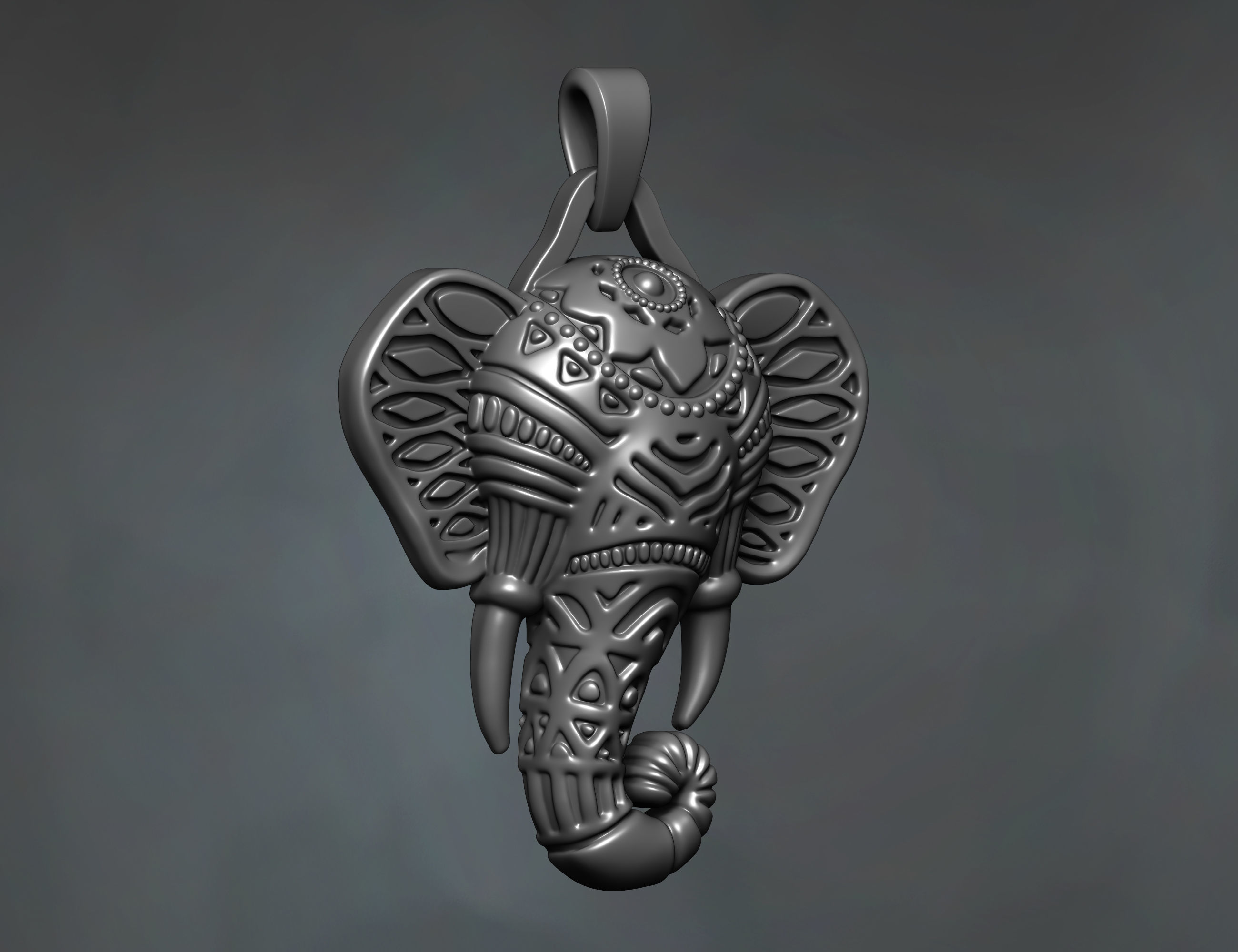 Elephant necklace pendant 3D print model_2