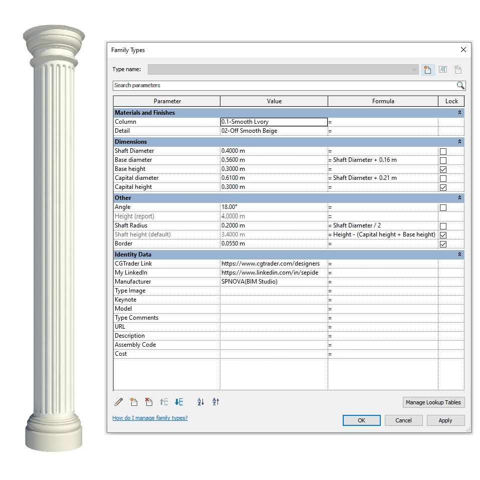 Parametric Classic Columns Family for Revit Pack Three 3D model_3