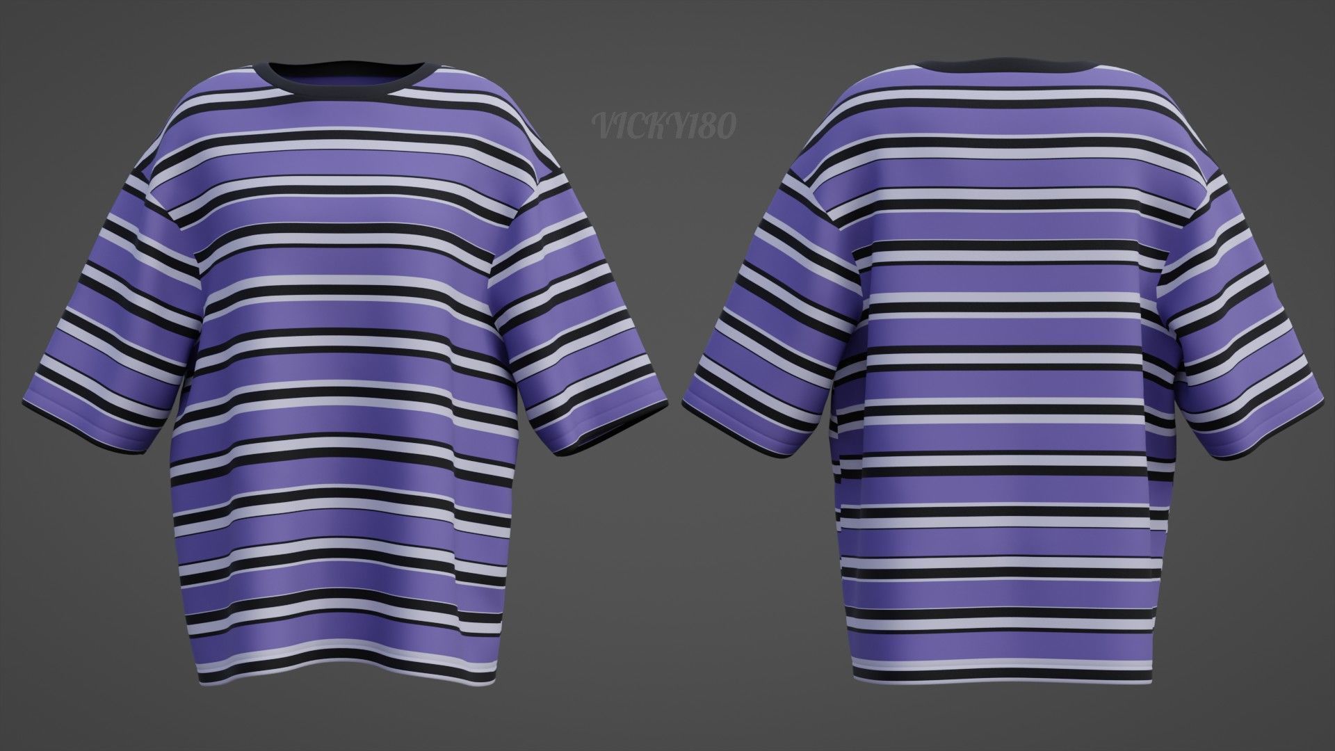 Striped Women Short Sleeve Oversized Streetwear Gothic T-Shirt  Low-poly 3D model_5