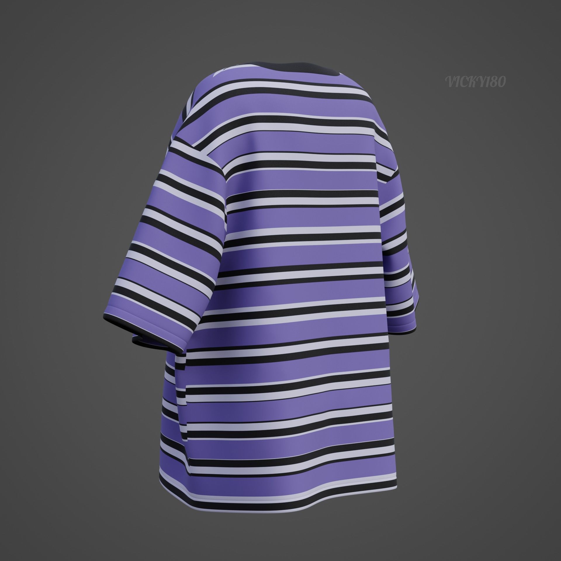 Striped Women Short Sleeve Oversized Streetwear Gothic T-Shirt  Low-poly 3D model_32