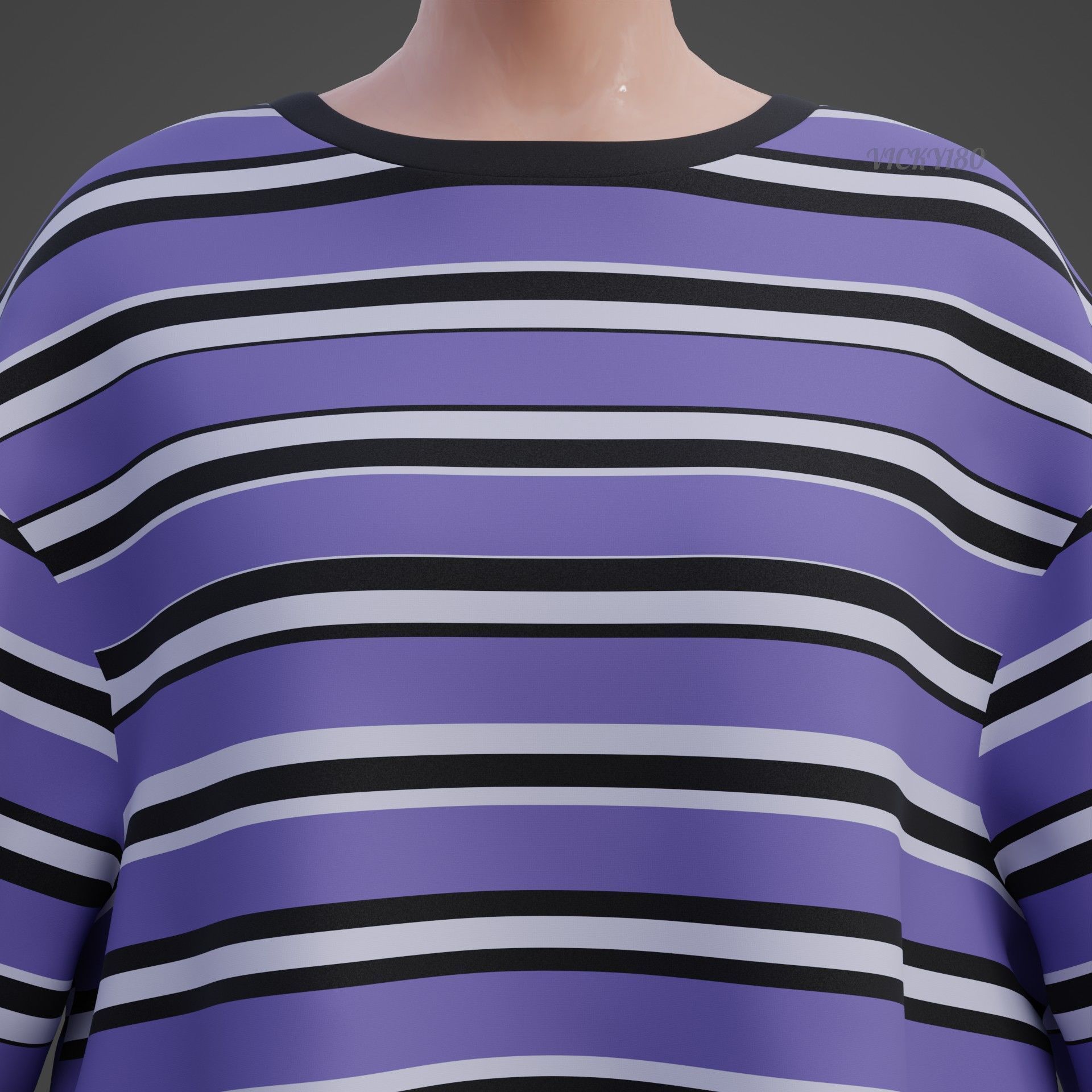 Striped Women Short Sleeve Oversized Streetwear Gothic T-Shirt  Low-poly 3D model_20