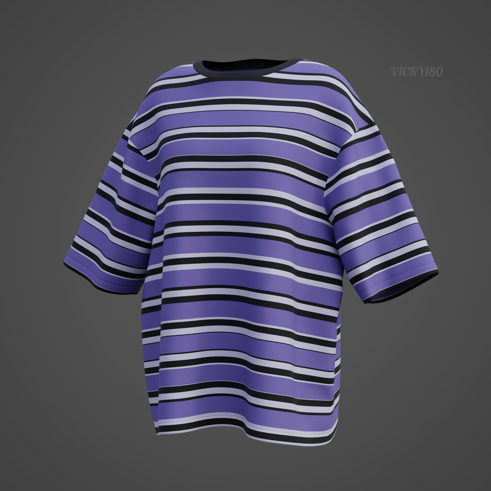 Striped Women Short Sleeve Oversized Streetwear Gothic T-Shirt  Low-poly 3D model_34