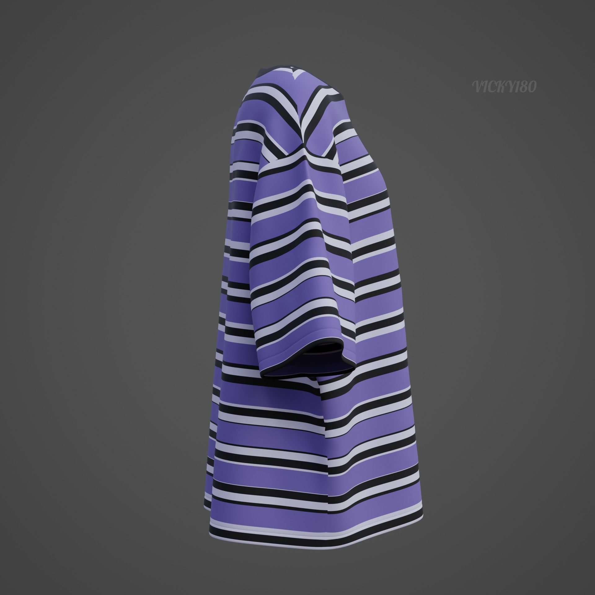 Striped Women Short Sleeve Oversized Streetwear Gothic T-Shirt  Low-poly 3D model_30