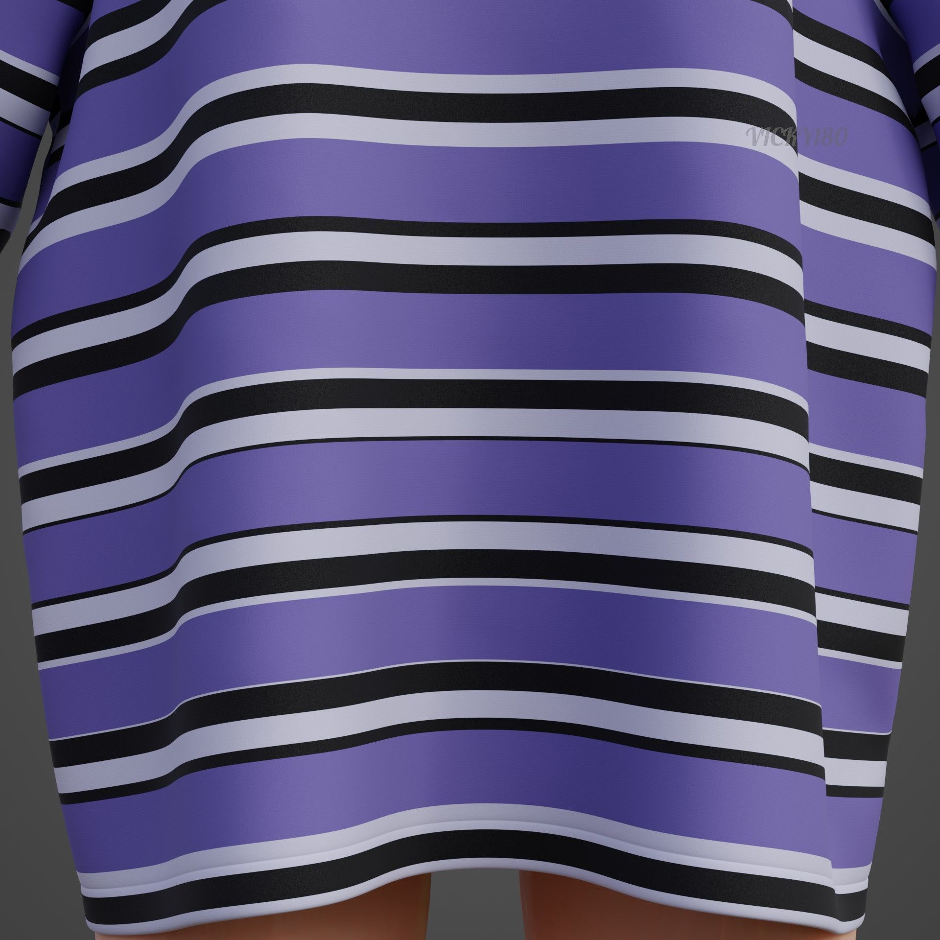 Striped Women Short Sleeve Oversized Streetwear Gothic T-Shirt  Low-poly 3D model_21