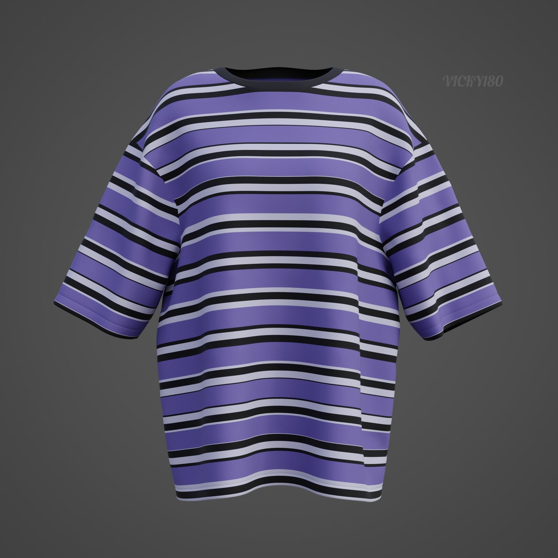 Striped Women Short Sleeve Oversized Streetwear Gothic T-Shirt  Low-poly 3D model_28