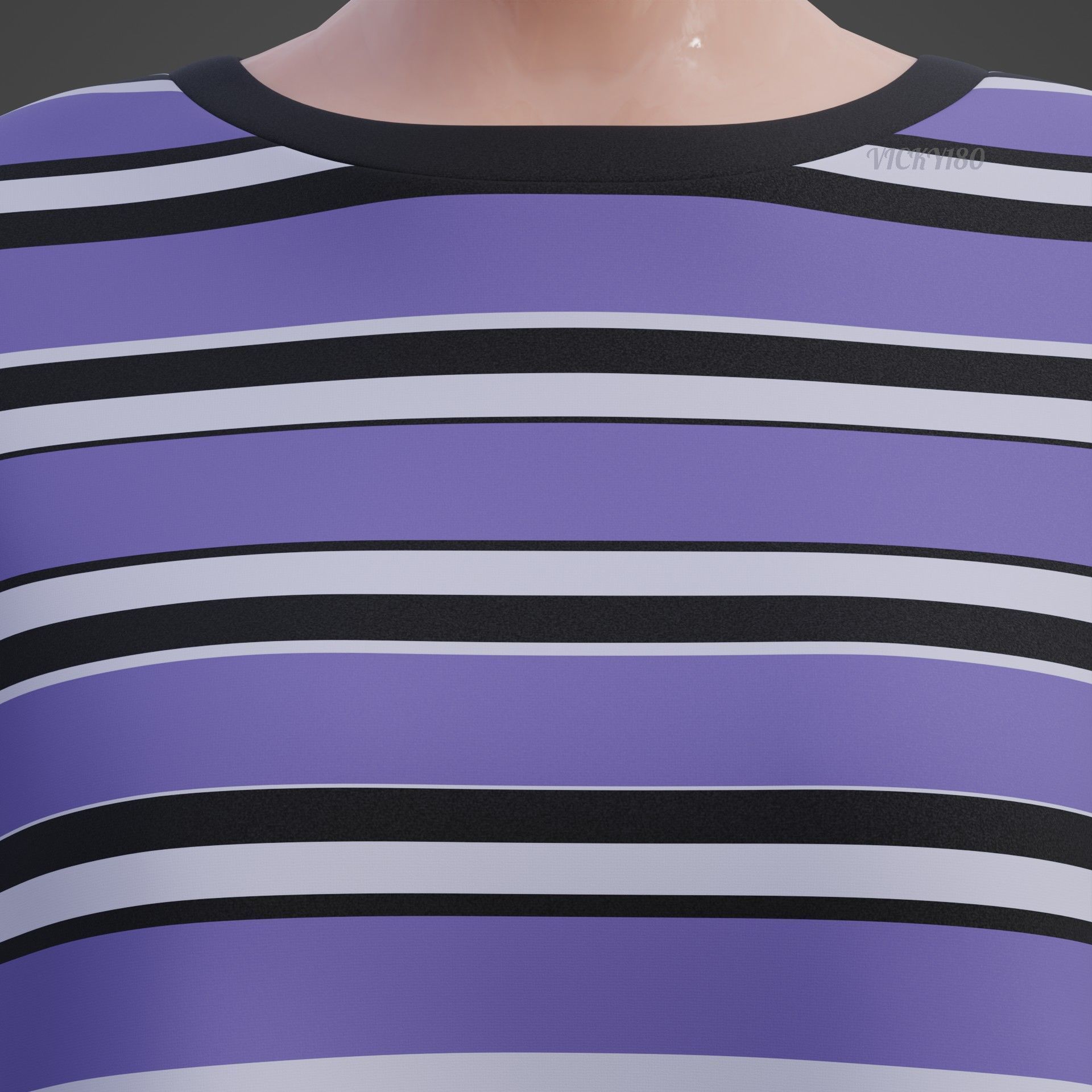 Striped Women Short Sleeve Oversized Streetwear Gothic T-Shirt  Low-poly 3D model_23