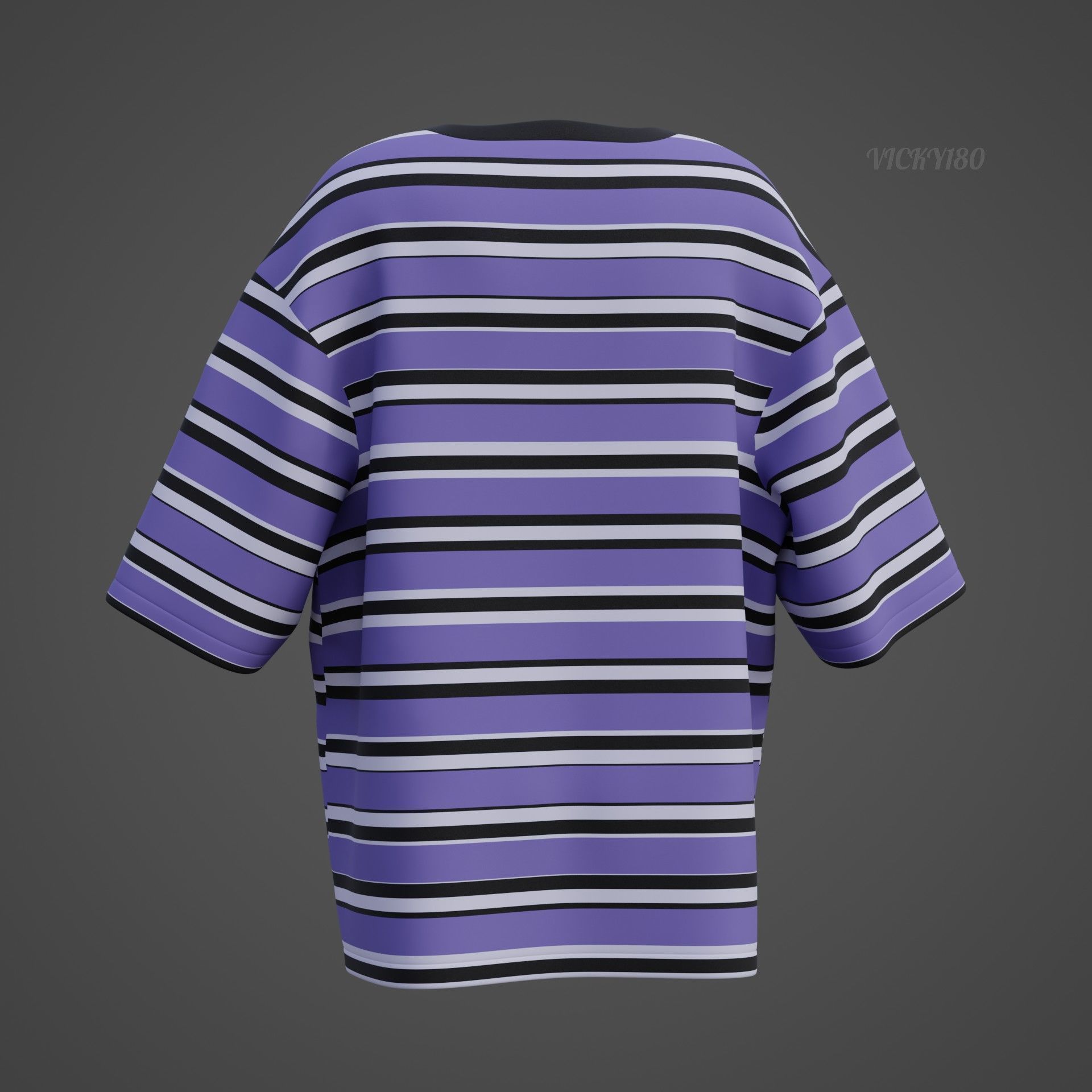Striped Women Short Sleeve Oversized Streetwear Gothic T-Shirt  Low-poly 3D model_31