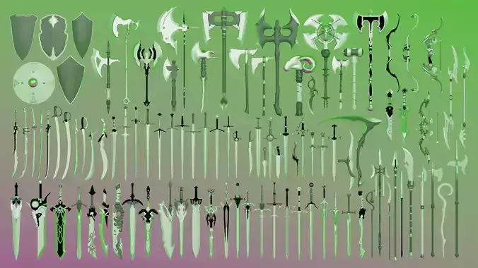 100 Fantasy Weapons Basemesh Pack V6 Low-poly 3D model