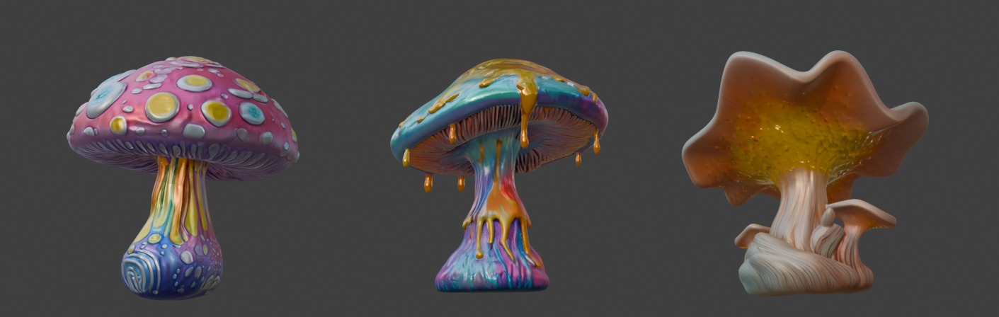 Trippy Mushroom Pack Low-poly 3D model_6