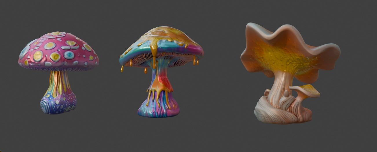 Trippy Mushroom Pack Low-poly 3D model_4