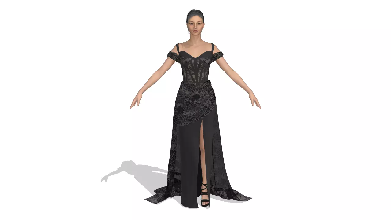 corset dress rose fabric modern look low slevee Low-poly 3D model