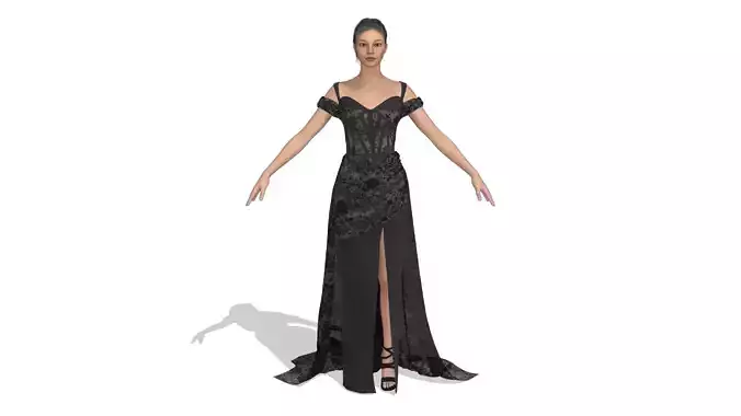 corset dress rose fabric modern look low slevee Low-poly 3D model